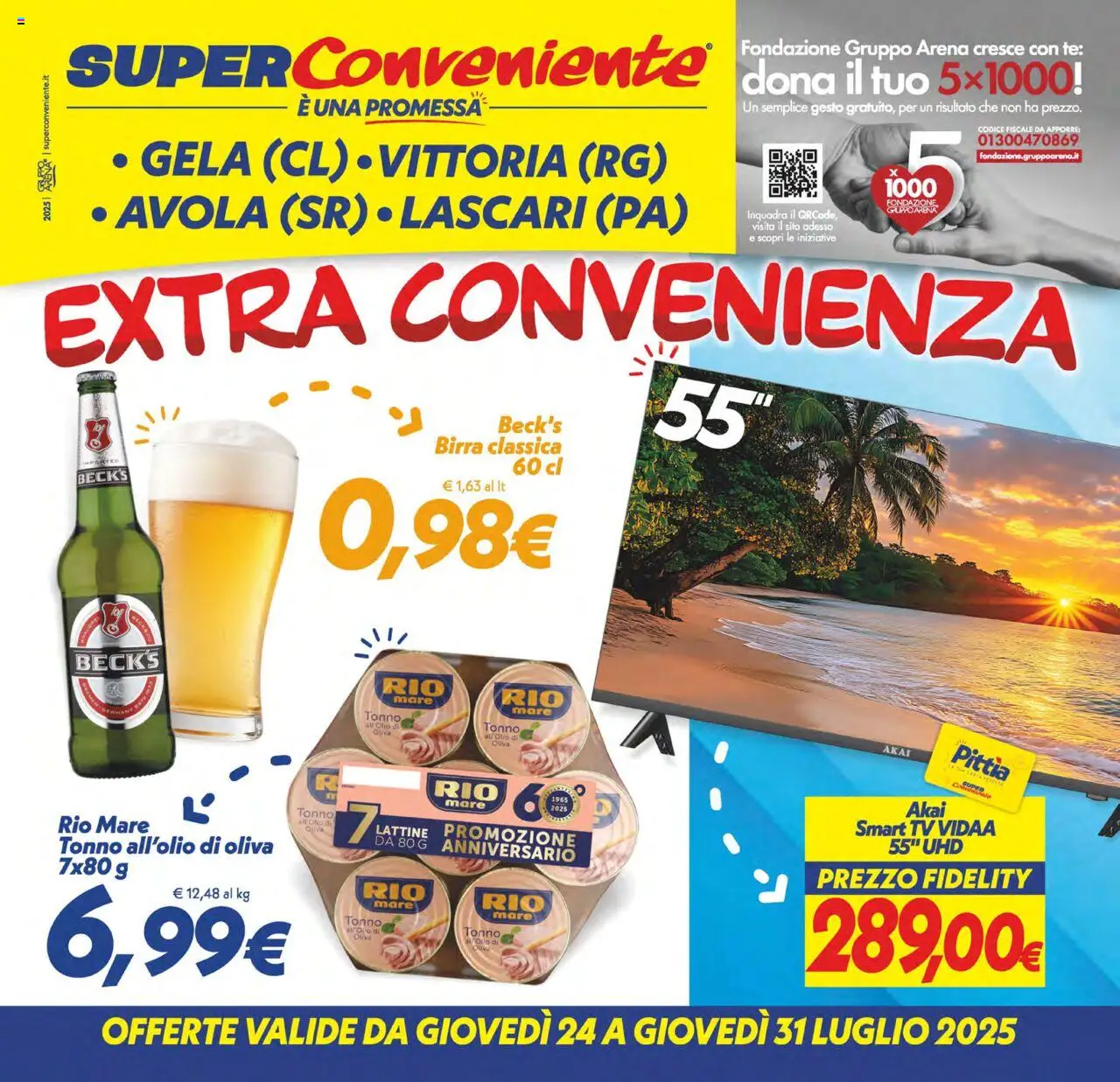 Volantino SuperConveniente del 24.07.2025 | Pagina: 1 | Prodotti: Birra, smart TV, Tonno, TV