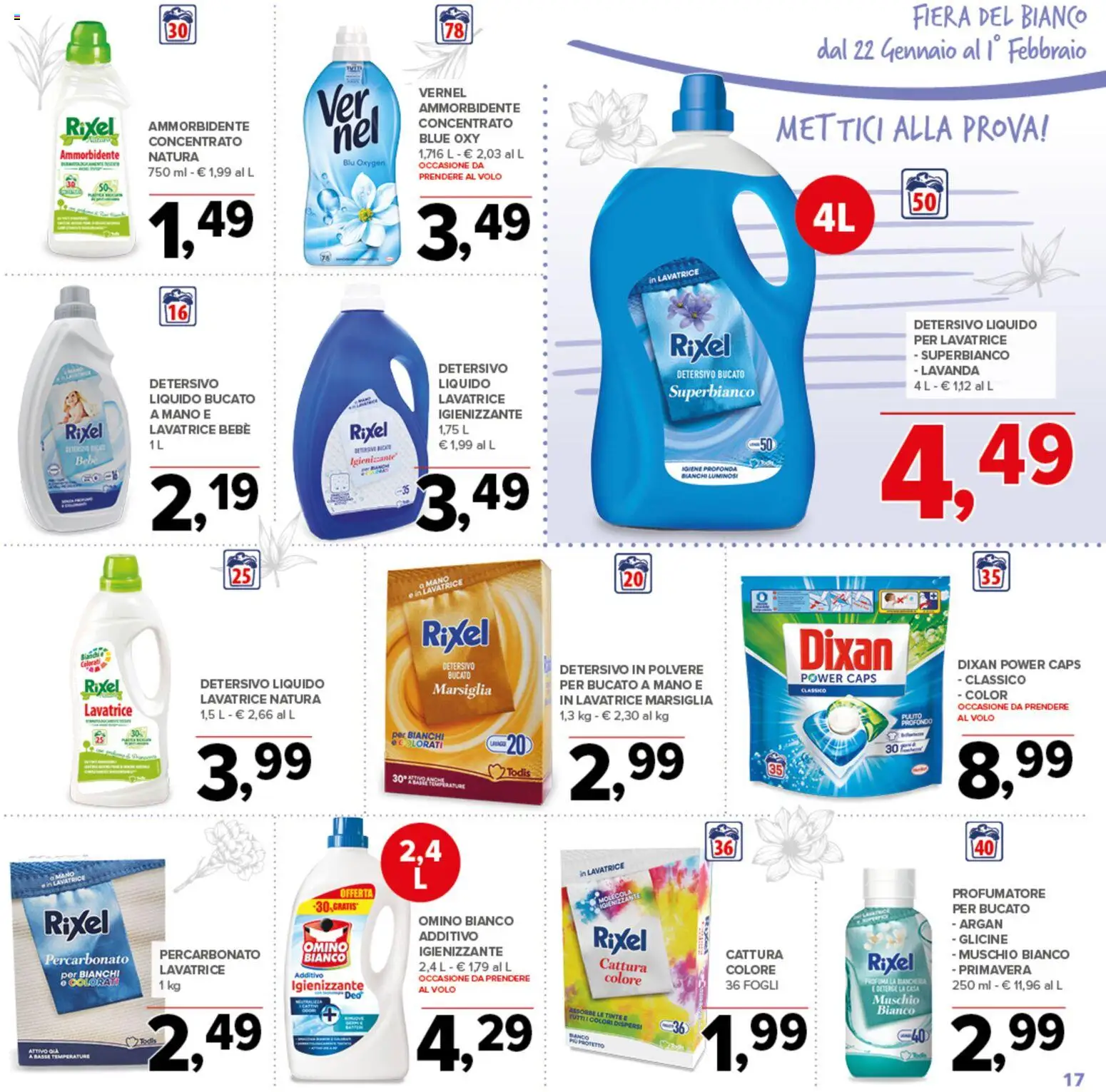 Volantino Todis del 22.01.2026 | Pagina: 17 | Prodotti: Detersivo in polvere, Ammorbidente, Lavatrice, Lavanda