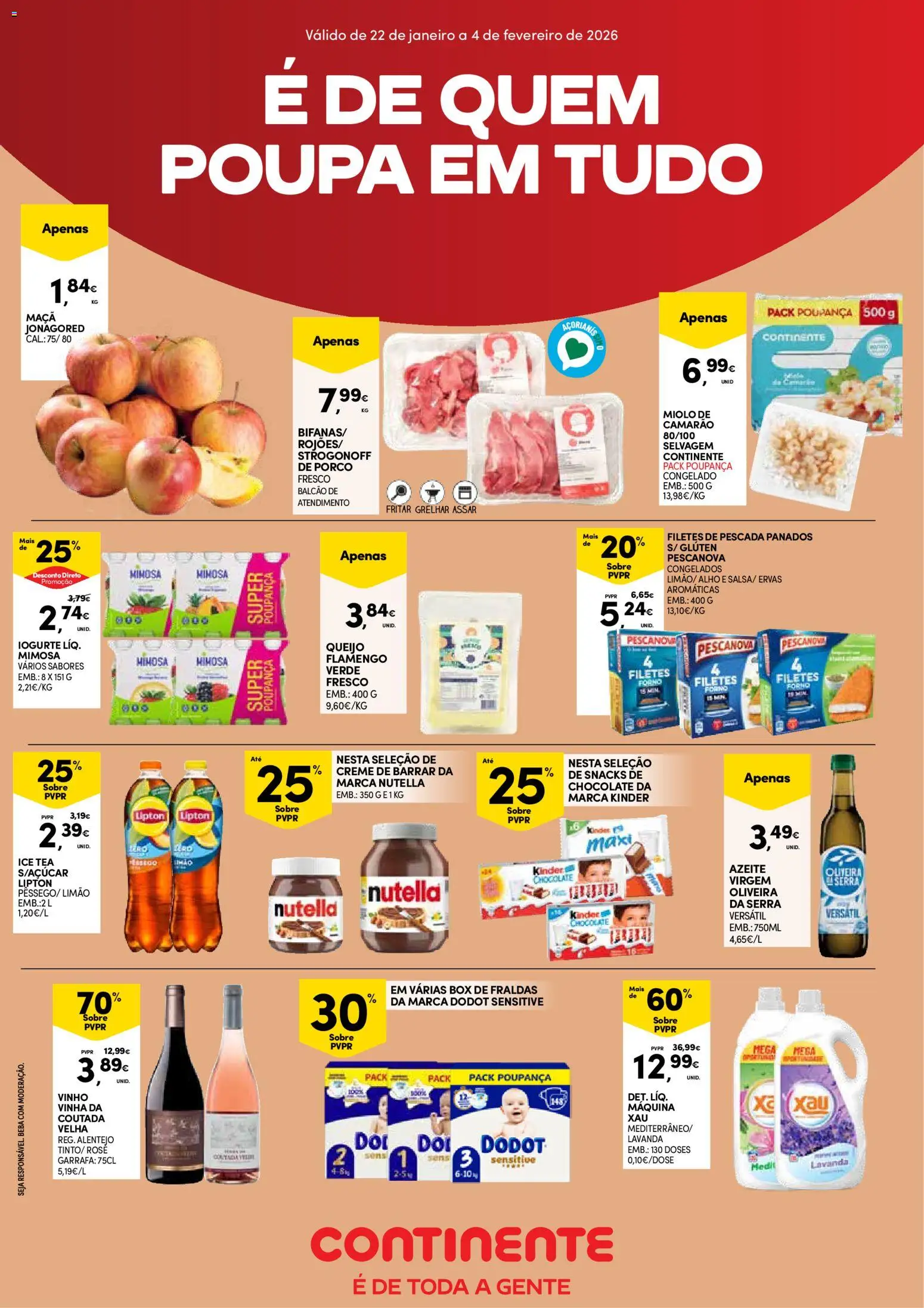 Continente - Açores: Folheto Quinzenal │ válido de 22.01.2026 | Página: 1 | Produtos: Pescada, Iogurte, Maça, Vinho