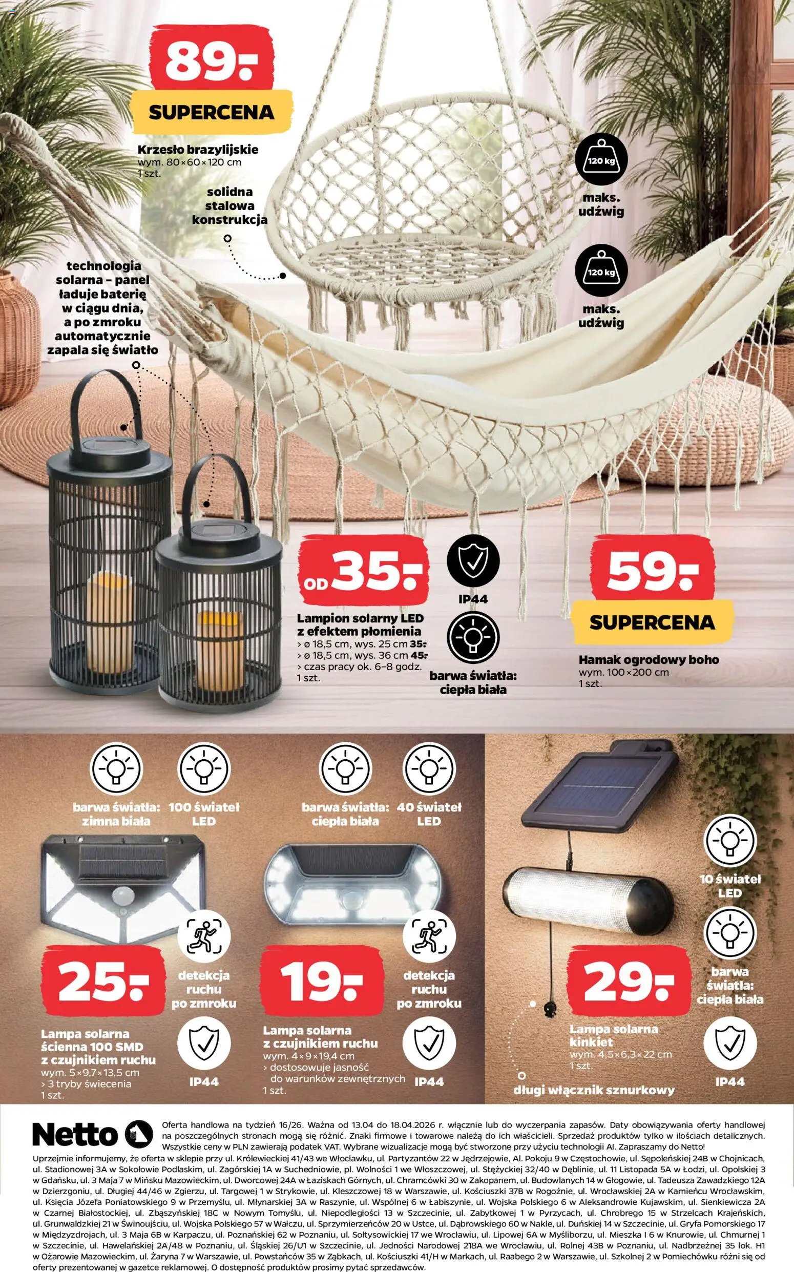 Netto gazetka od poniedziałku NonFood od 13.04.2026 | Strona: 3 | Produkty: Baterie, Krzesło, Lampa, Hamak