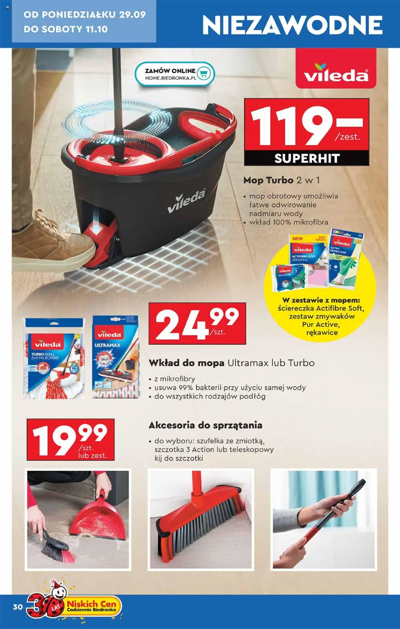 Biedronka gazetka - Hity i inspiracje od 29.09.2025 | Strona: 30 | Produkty: Szczotka, Mop obrotowy, Vileda