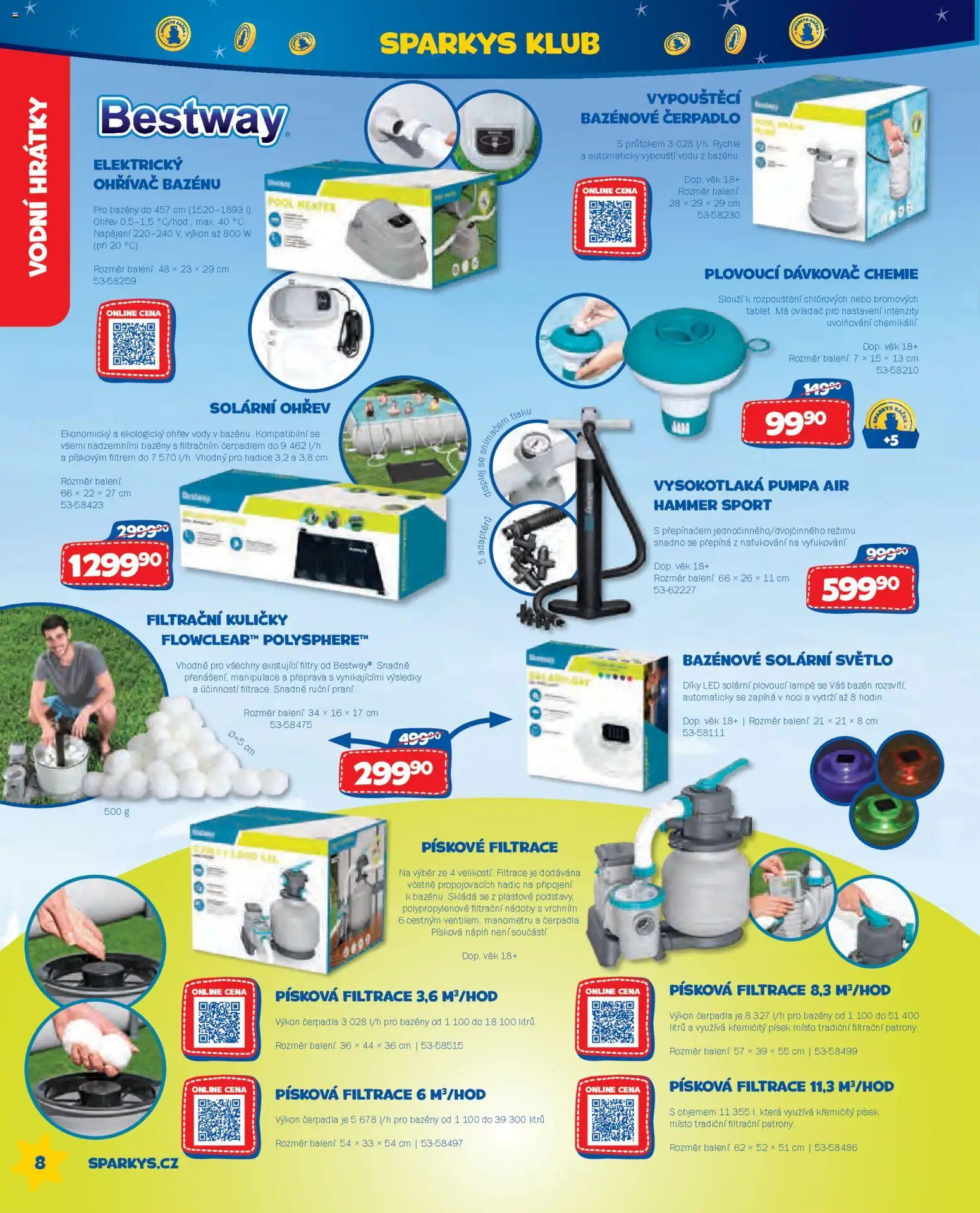 Sparkys katalog Léto 2026 od 01.05.2026 | Strana: 8 | Produkty: Písek, Bazén, Pumpa, LED