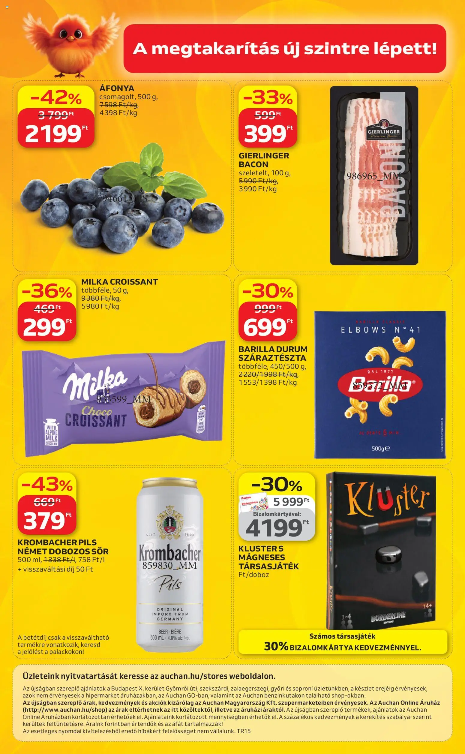 Auchan akciós ujság - amely érvényes a következő dátumtól: 09.04.2026 | Oldal: 16 | Termékek: Áfonya, Croissant, Sör, Száraztészta