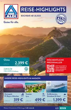 Aldi Reisen - Reise-Highlights gültig ab dem 01.08.2025