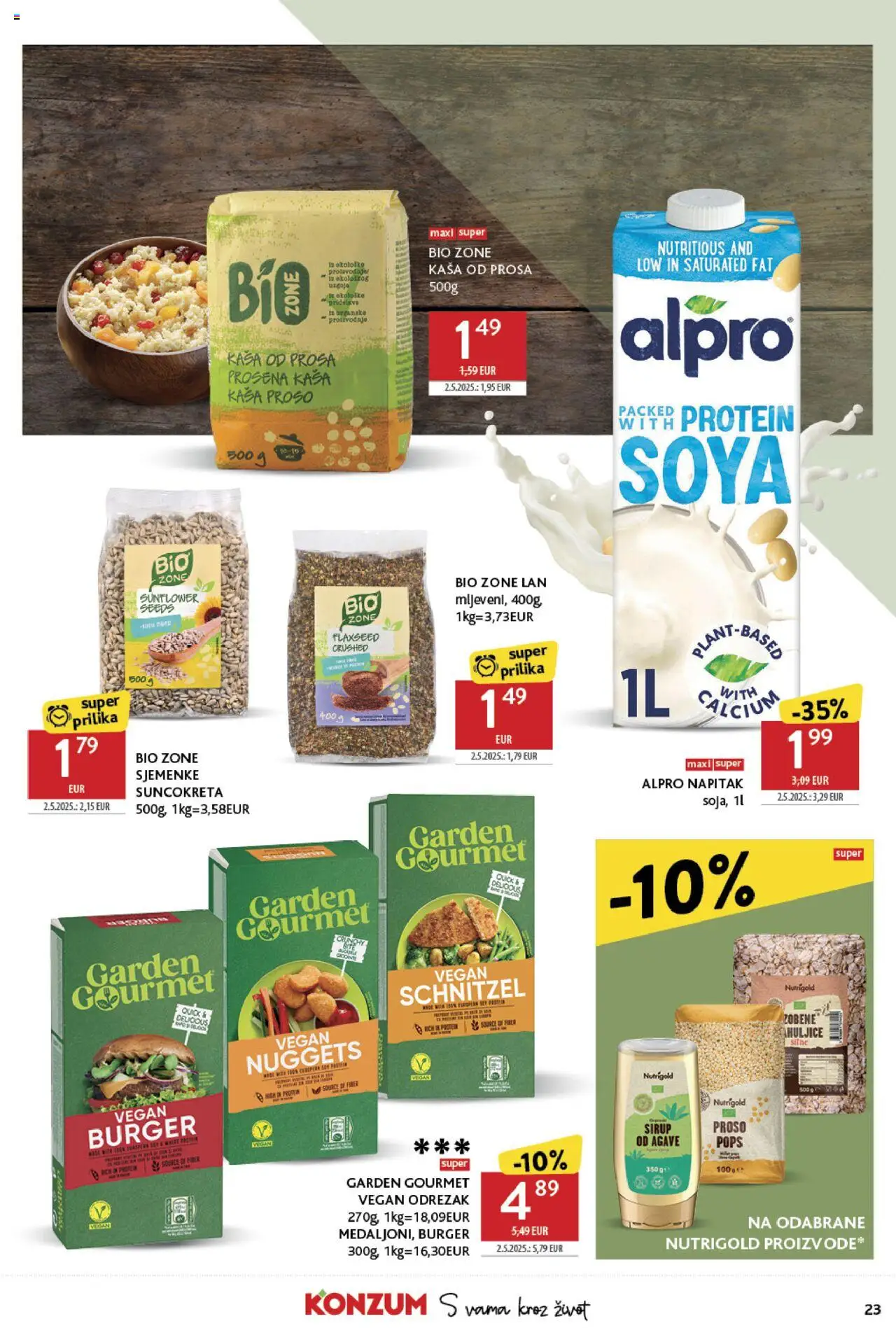 Konzum katalog | vrijedi od 25.06.2025 | Stranica: 23 | Proizvodi: Alpro, Pahuljice, Sjemenke, Sirup