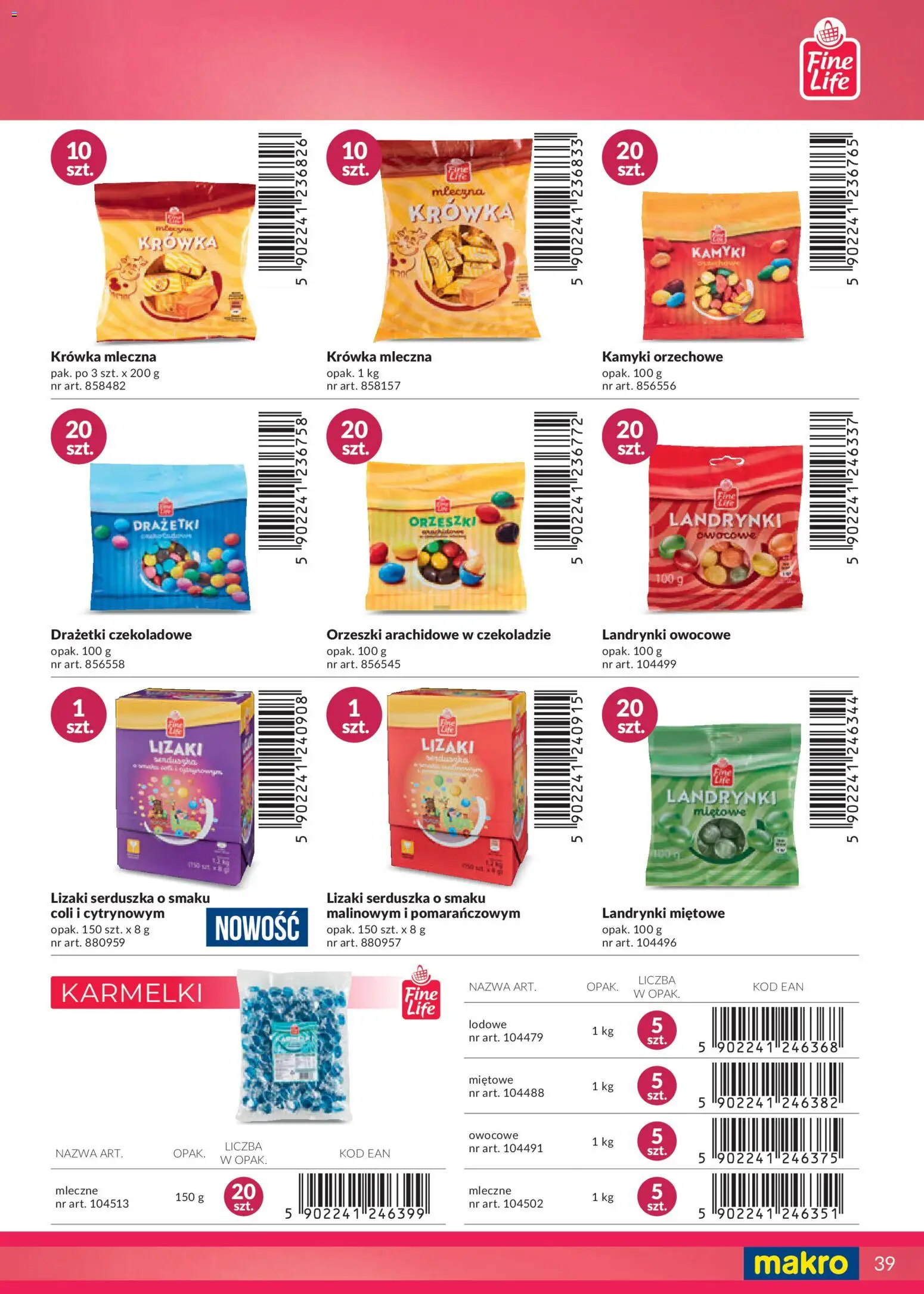 Makro Gazetka - Katalog marki własne dla Twojego sklepu od 28.04.2025 | Strona: 39 | Produkty: Krowka, Lizaki, Drażetki czekoladowe, Orzeszki arachidowe w czekoladzie