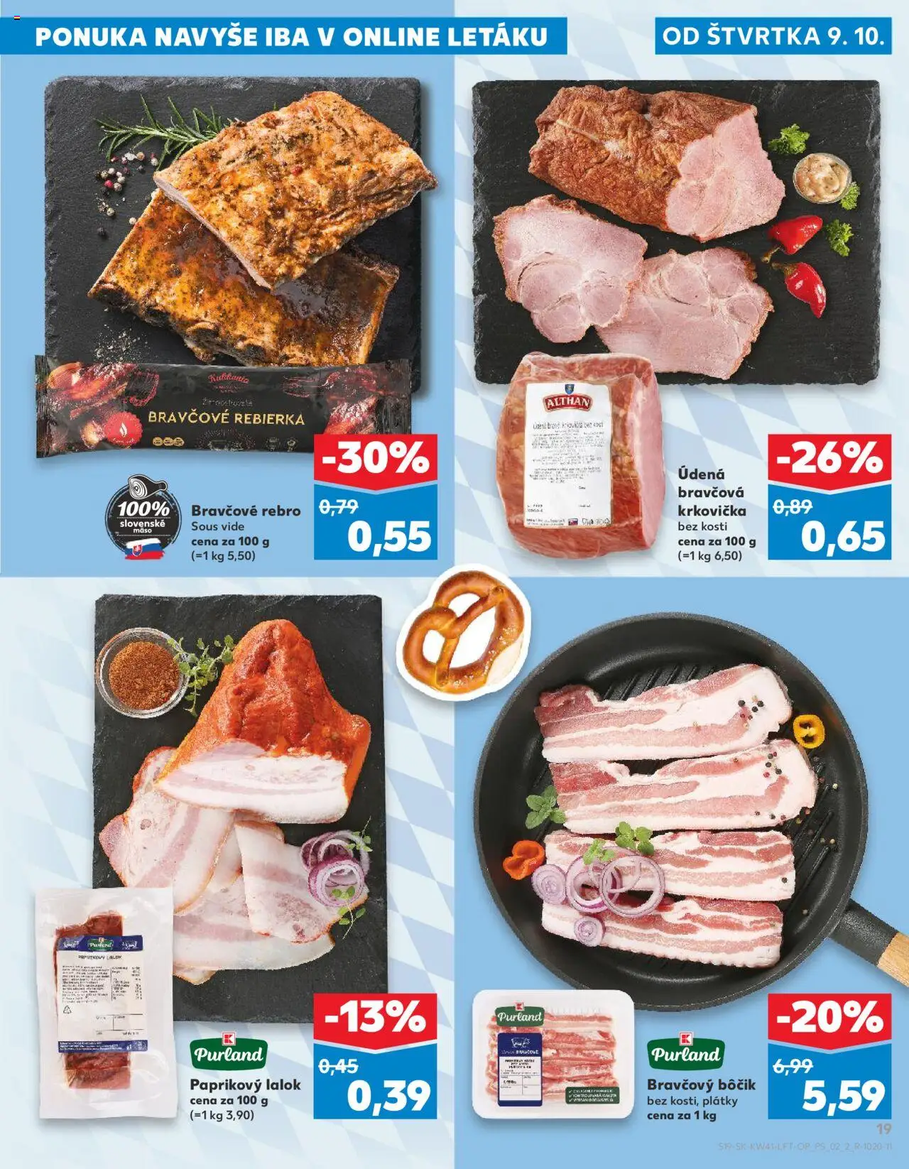 Nové Kaufland akcie – leták je platný od 09.10.2025 | Strana: 19 | Produkty: Bravčová krkovička, Bravčový bôčik, Krkovička
