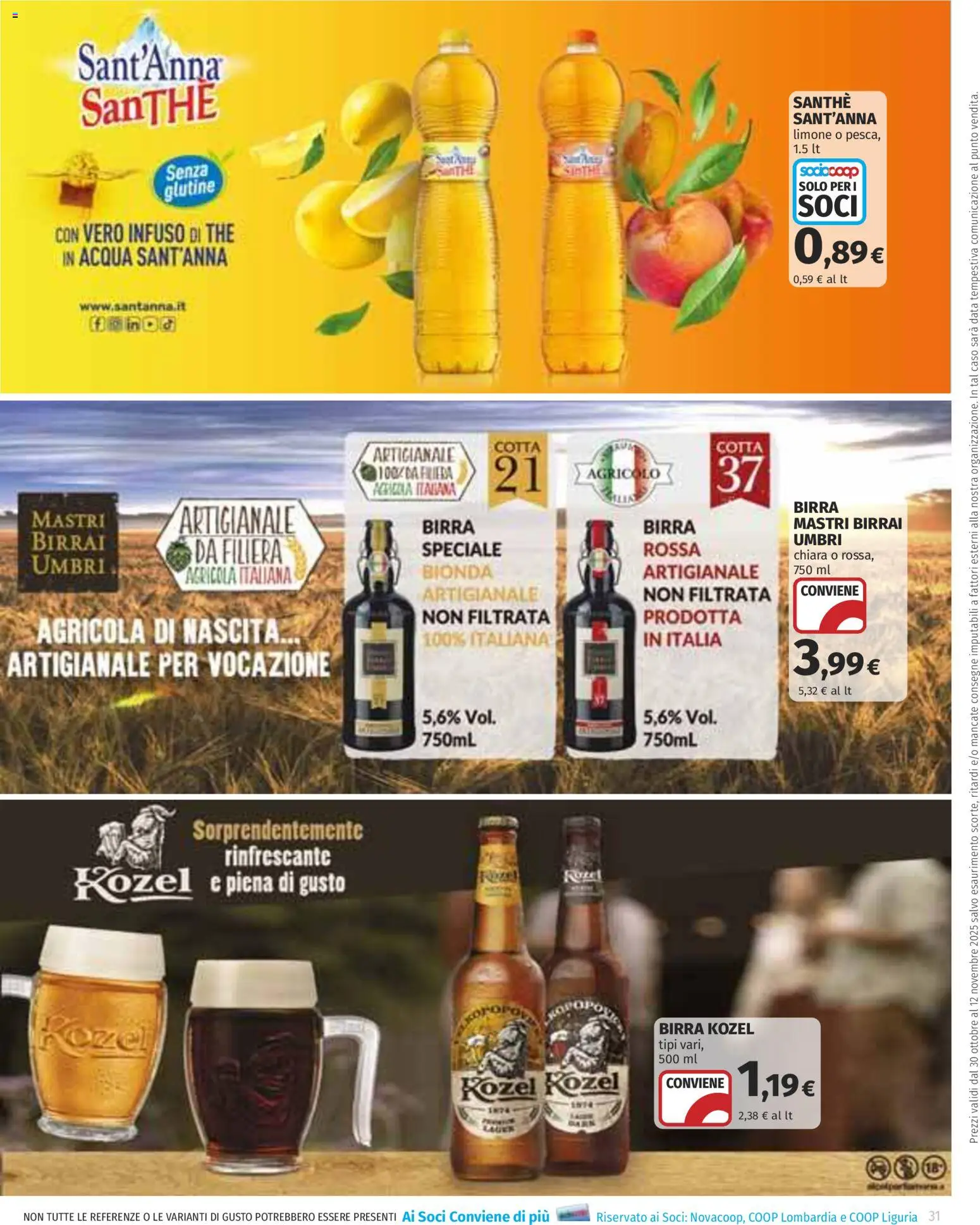 Volantino COOP del 30.10.2025 | Pagina: 31 | Prodotti: Birra, Acqua, Limone, Data