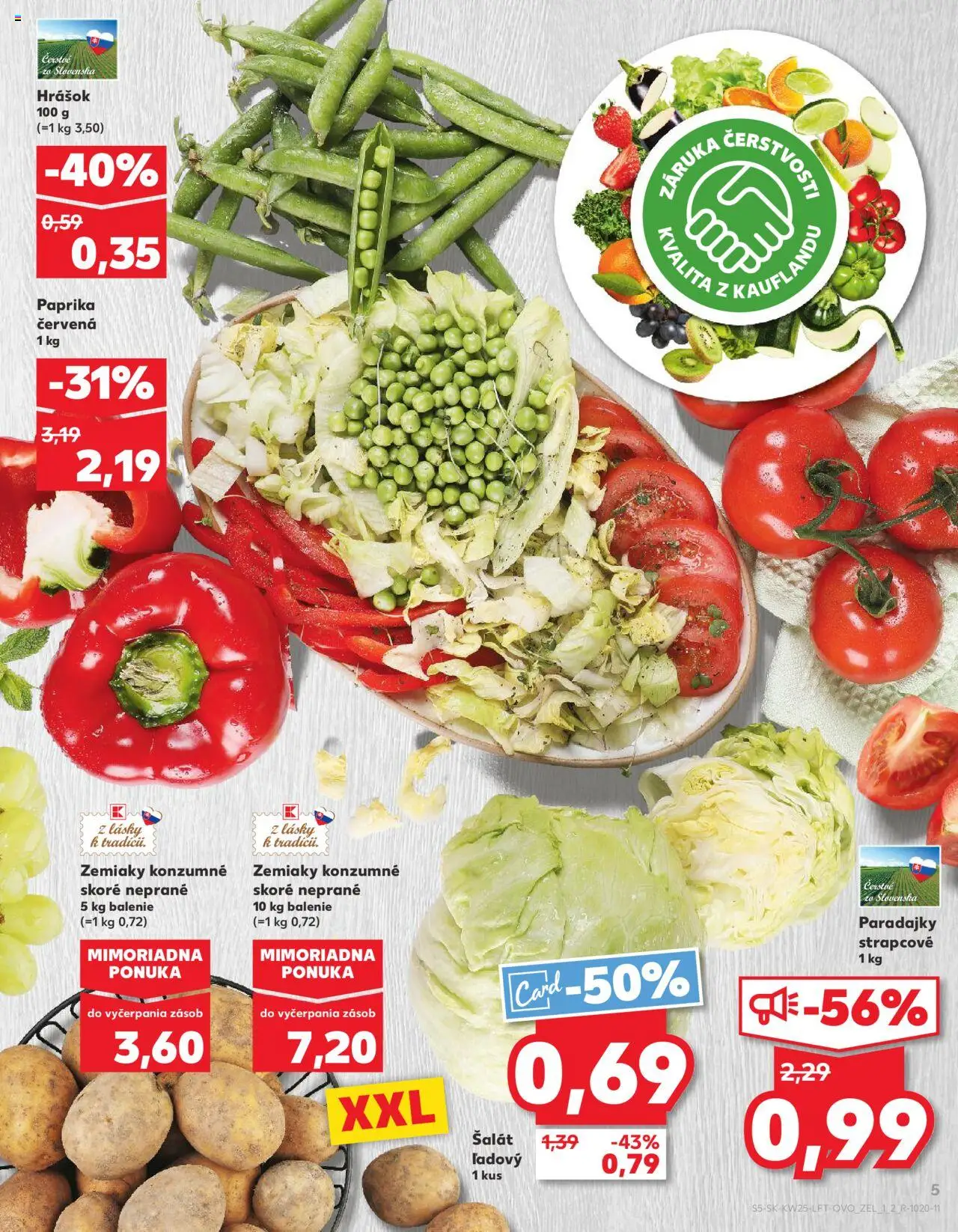 Nové Kaufland akcie – leták je platný od 19.06.2025 | Strana: 5 | Produkty: Paprika, Paradajky, Hrášok, Zemiaky