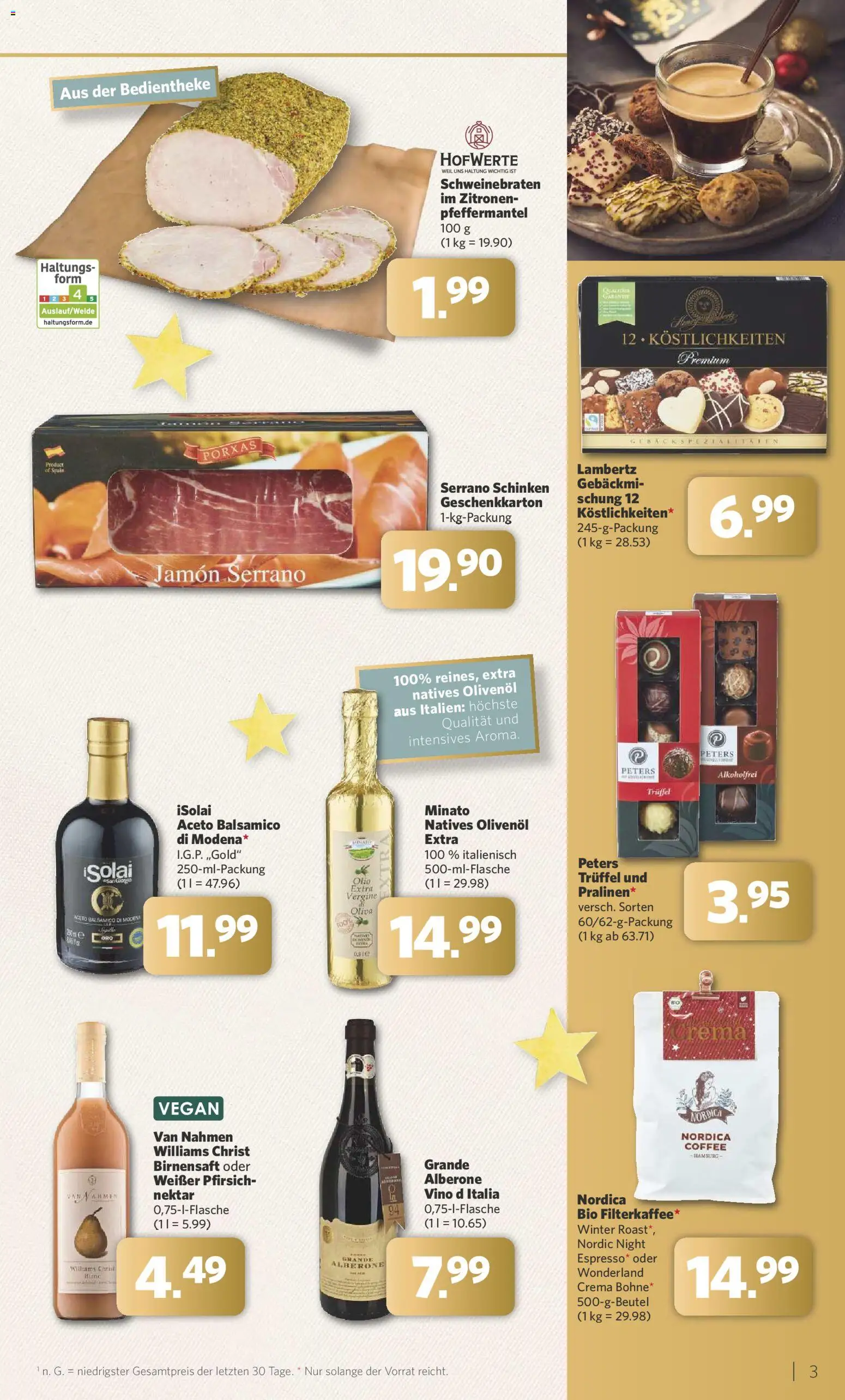 Combi - Feiner Genuss – gültig ab 24.11.2025 | Seite: 3 | Produkte: Balsamico, Olivenol, Pfirsich, Serrano schinken