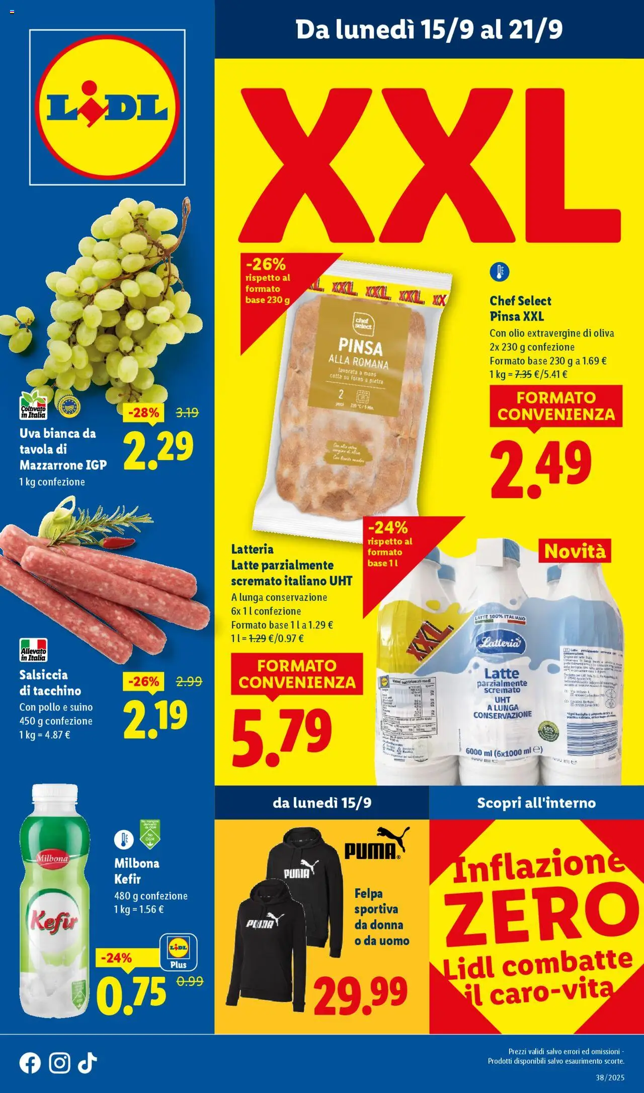 Volantino Lidl del 15.09.2025 | Pagina: 1 | Prodotti: Suino, Olio, Uva, Forno