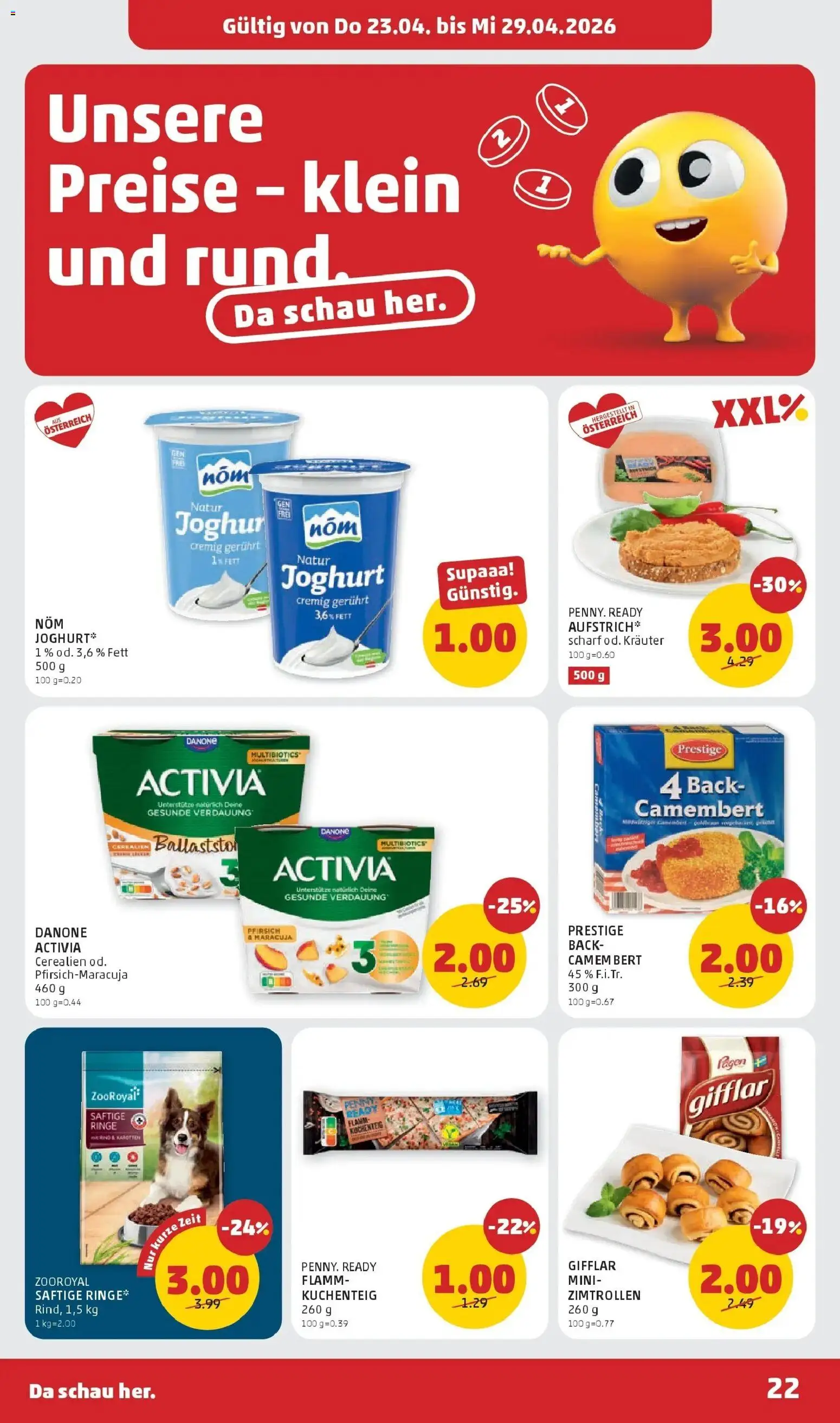 Penny Markt Die ganze Woche sparen gültig ab 23.04.2026 | Seite: 22 | Produkte: Pfirsich, Joghurt