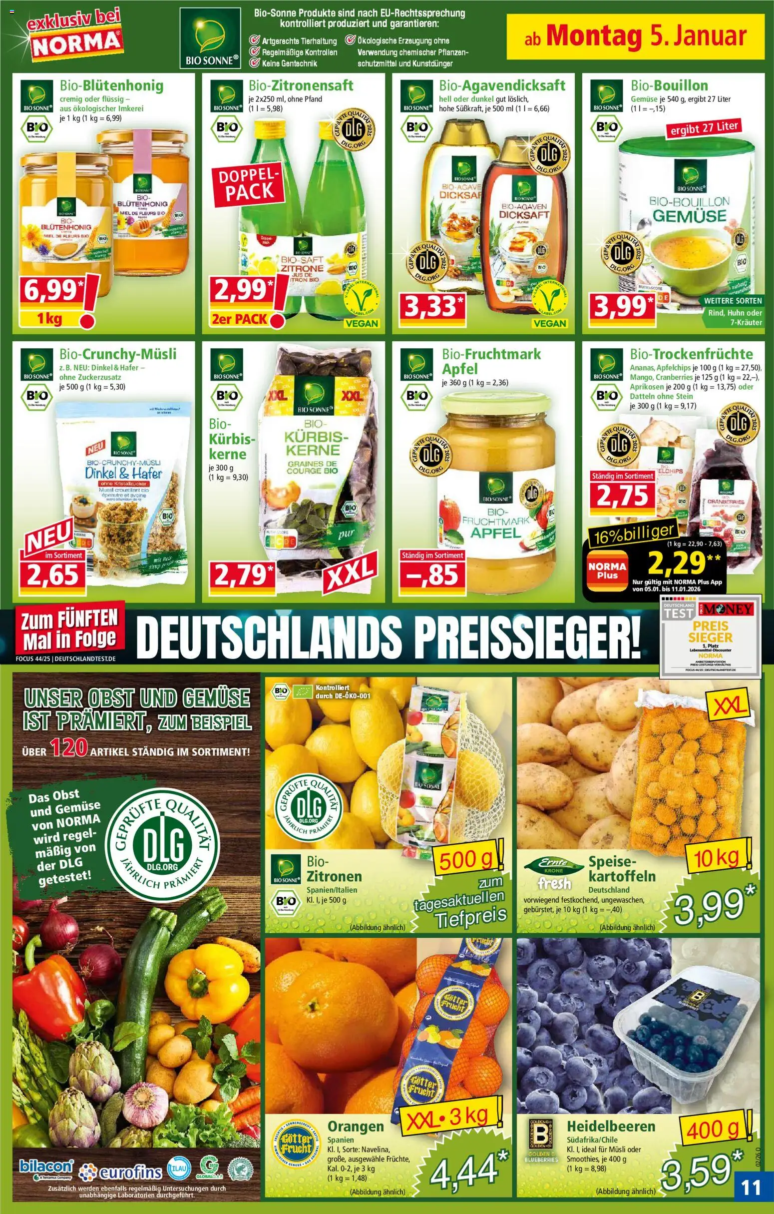 Norma Prospekt 	 – gültig ab 05.01.2026 | Seite: 11 | Produkte: Orangen, Kartoffeln, Kürbis, Reis