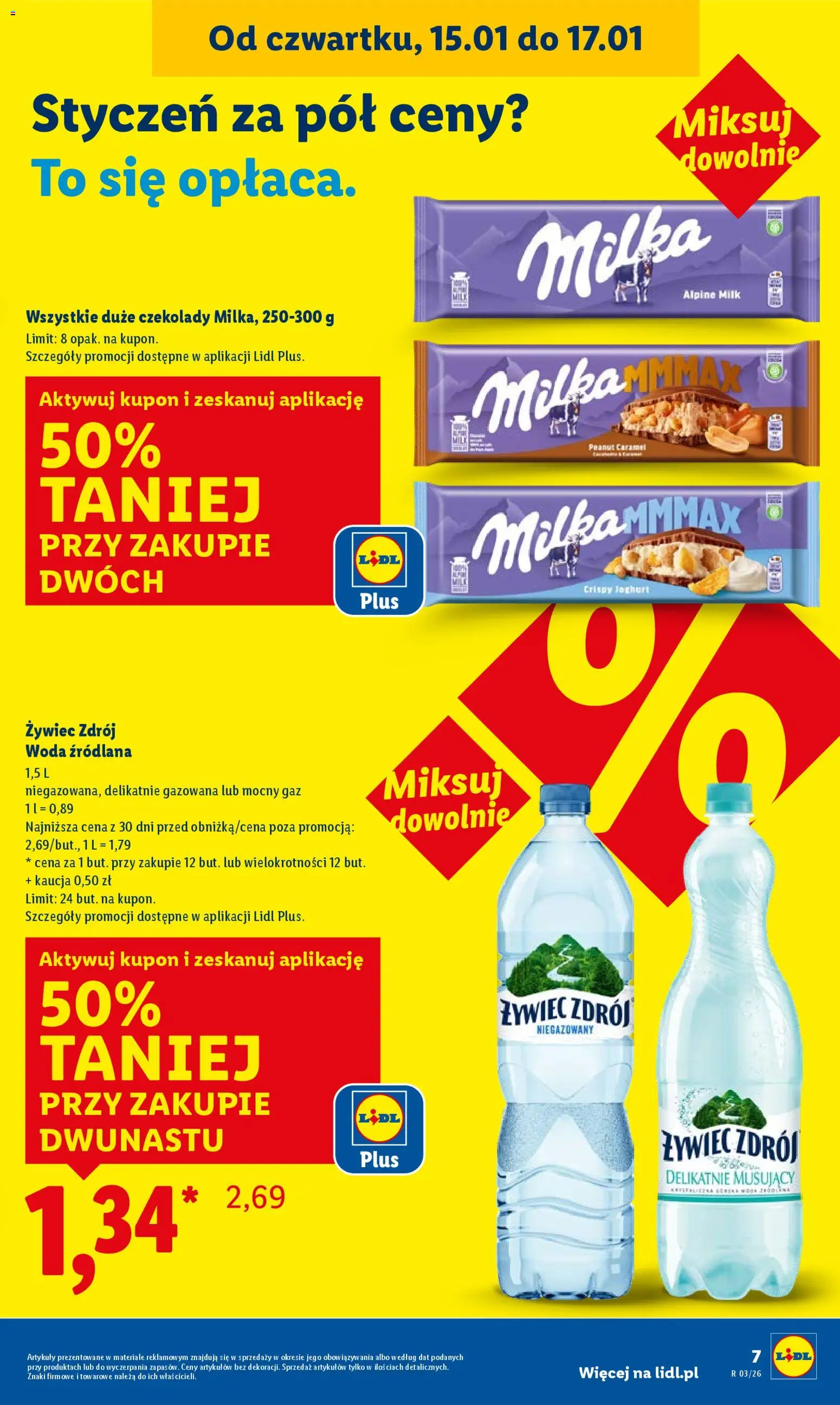 Lidl Gazetka od 15.01.2026 | Strona: 7 | Produkty: Czekolady, Woda źródlana, Milka, Woda