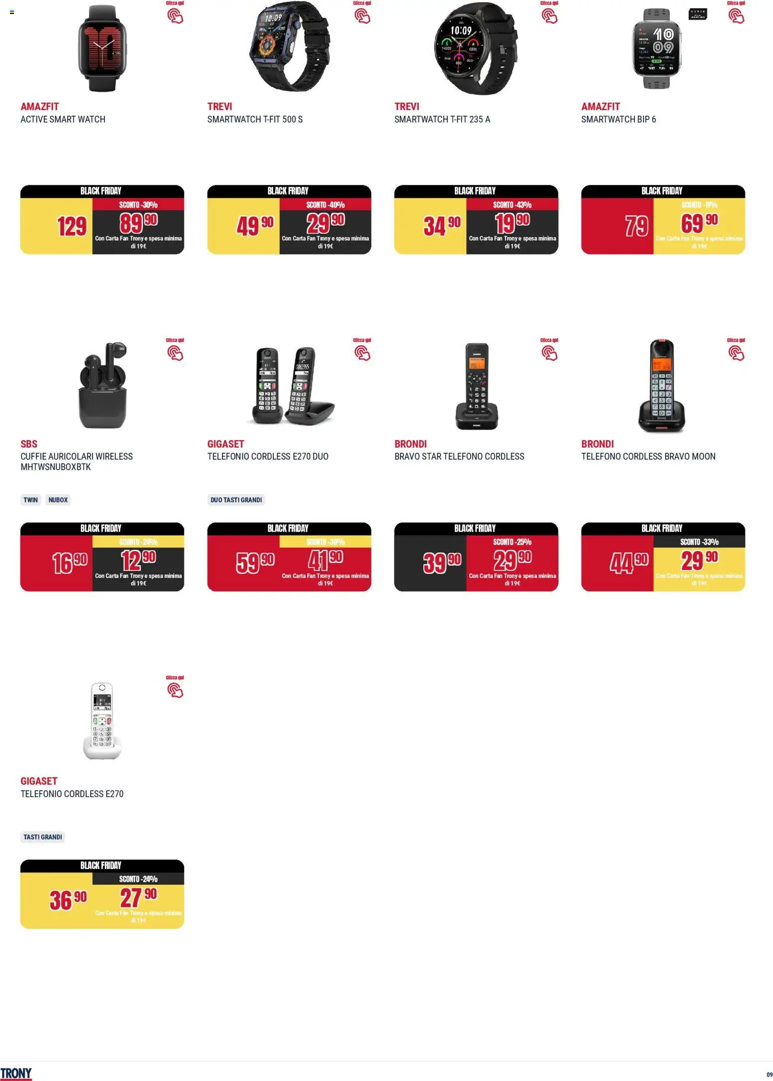 Volantino Trony del 25.11.2025 | Pagina: 9 | Prodotti: Auricolari, Smart watch, Cuffie, Fan