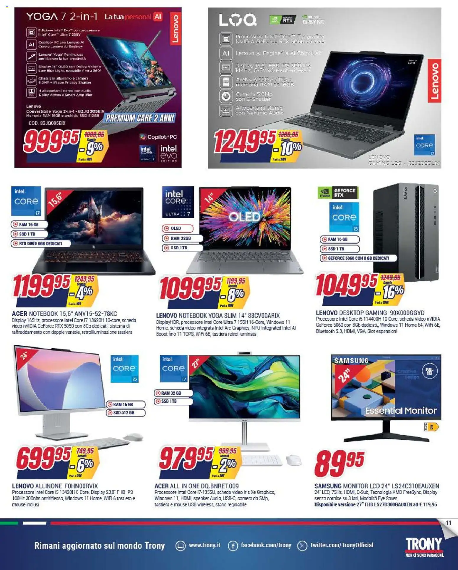 Volantino Trony del 15.01.2026 | Pagina: 11 | Prodotti: Monitor, Mouse, Video, USB