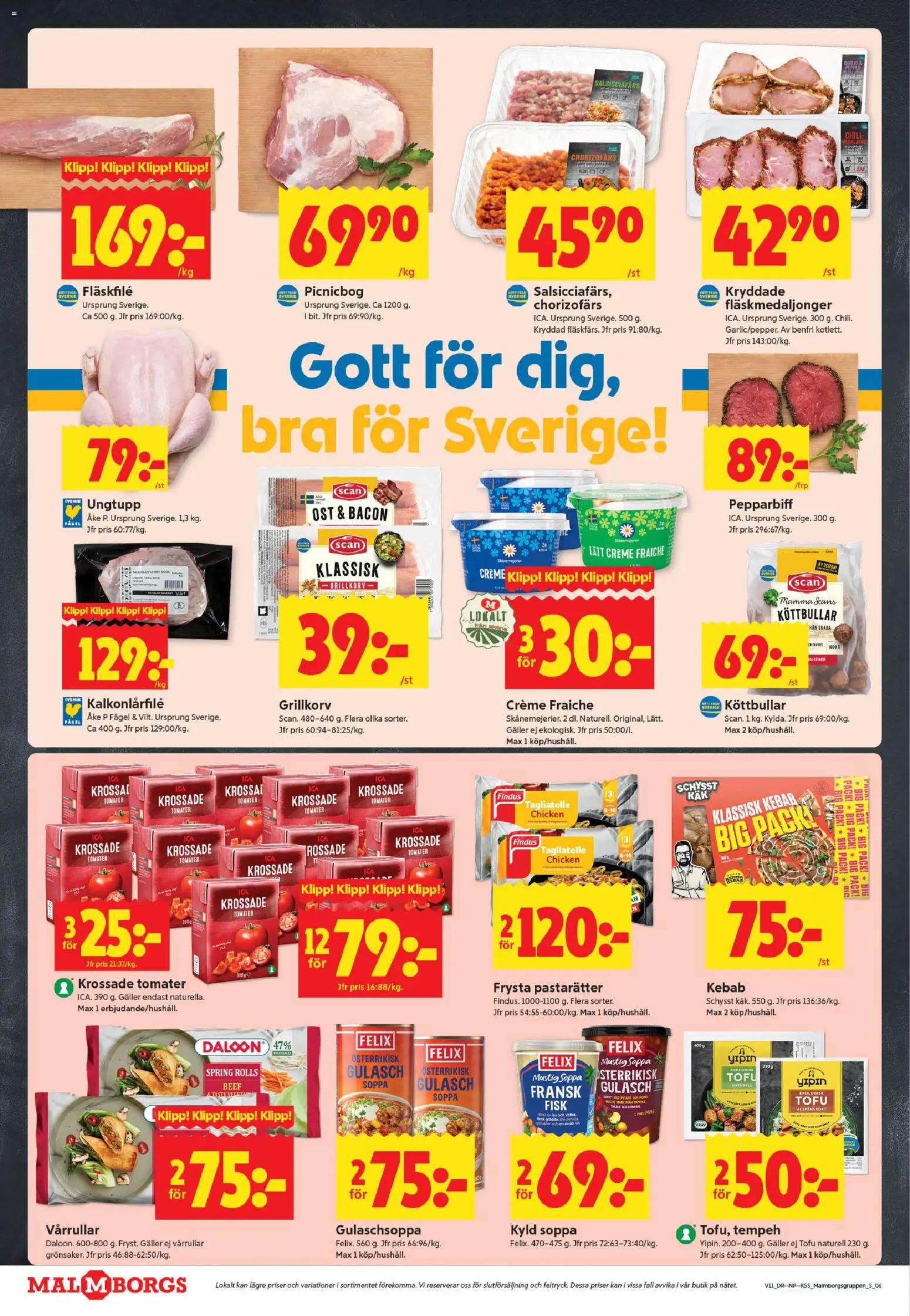 ICA Kvantum reklamblad aktuell från 09.03.2026 | Sida: 6 | Produkter: Krossade tomater, Grillkorv, Creme fraiche, Chili