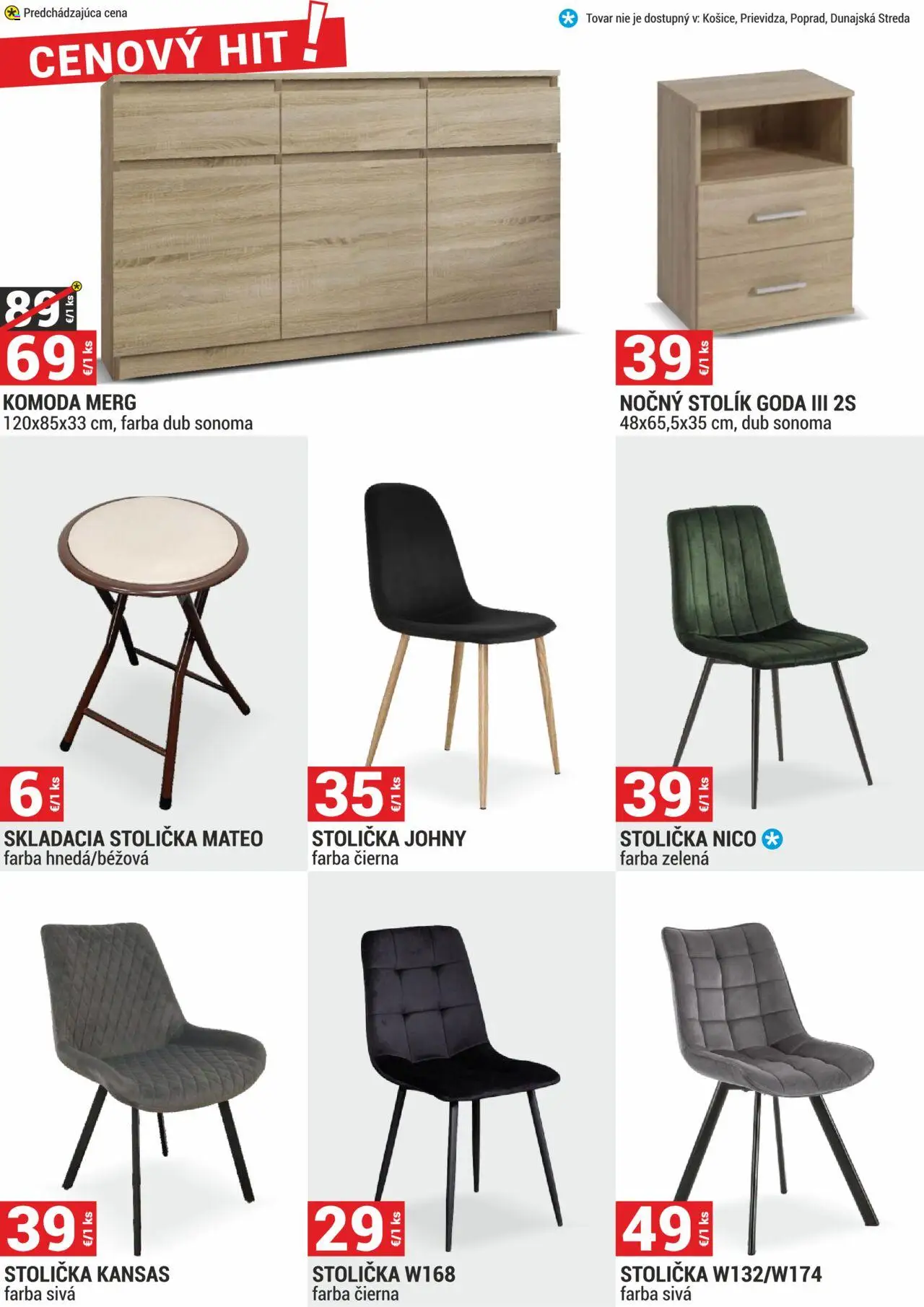 Merkury Market nábytok, sedačky, matrace │ platný od 01.08.2025 | Strana: 18 | Produkty: Nočný stolík, Skladacia stolička, Komoda