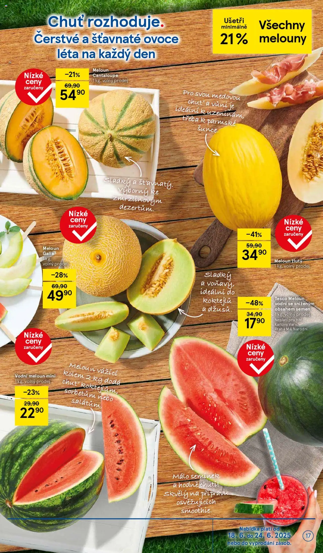 Tesco leták - Hypermarket od 18.06.2025 | Strana: 17 | Produkty: Ovoce, Melouny, Smoothie, Meloun žlutý
