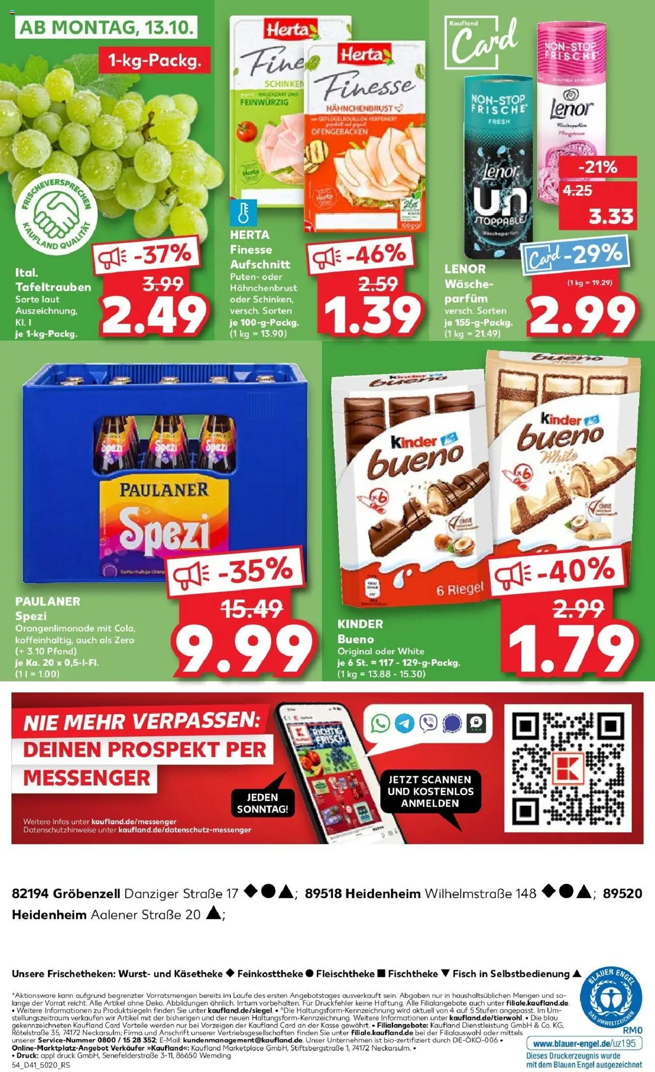 Kaufland prospekt Heidenheim An Der Brenz	 – gültig ab 09.10.2025 | Seite: 54 | Produkte: Lenor, Wurst, Herta finesse, Paulaner