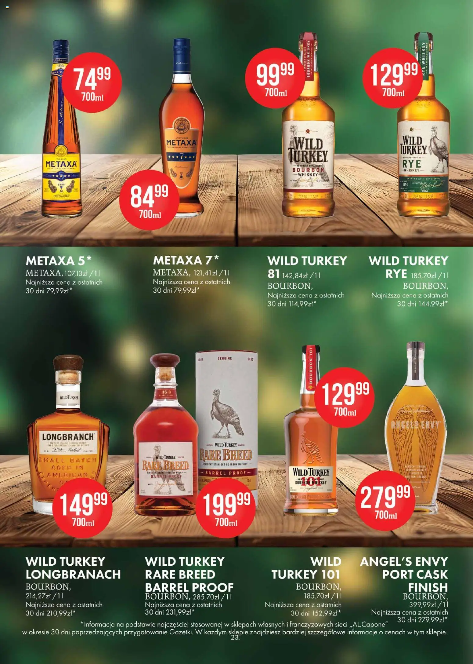 Al.Capone Gazetka od 13.11.2025 | Strona: 23 | Produkty: Bourbon, Metaxa, Wild Turkey, Finish