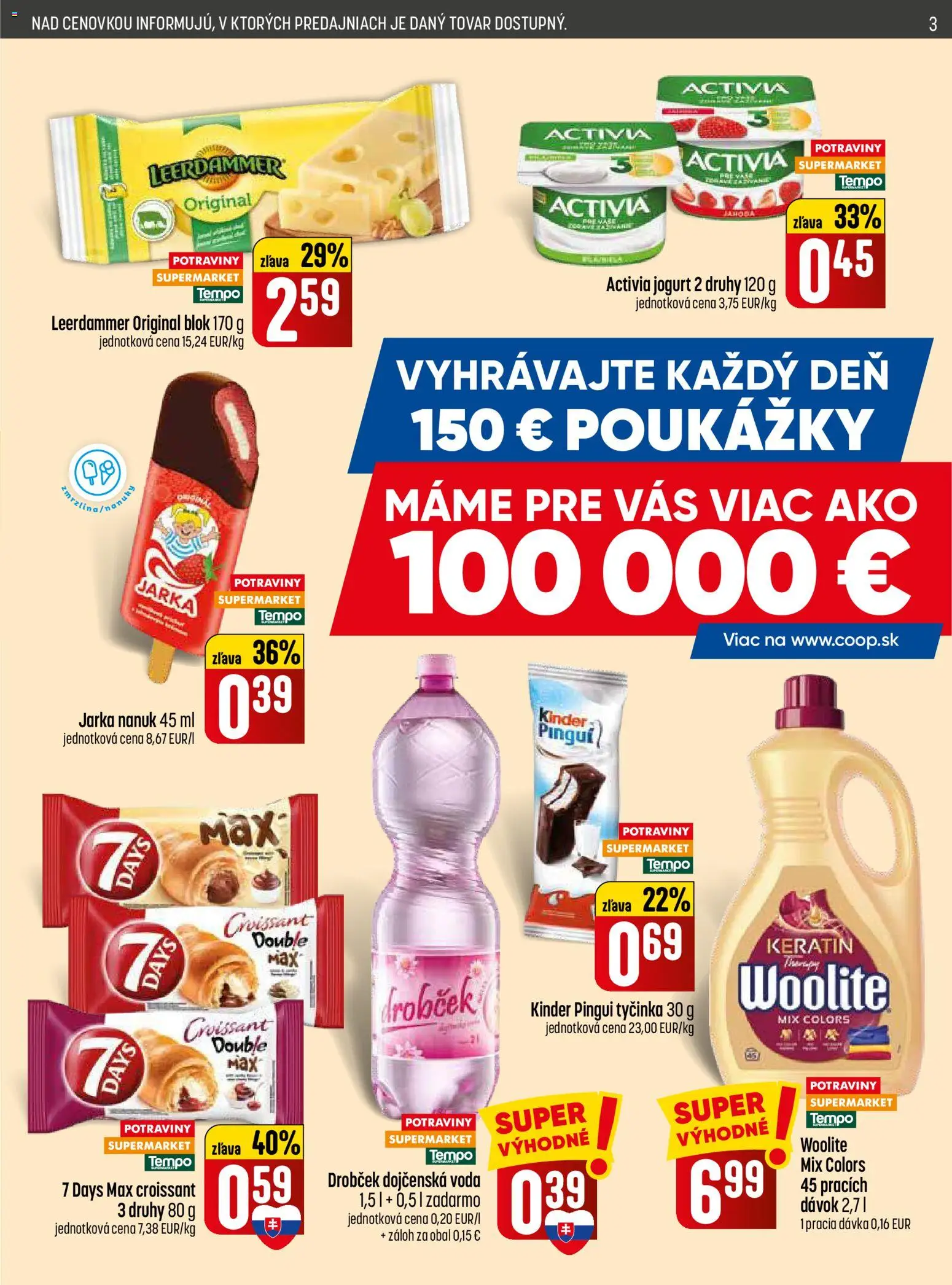 Nové COOP Jednota akcie – leták je platný od 30.04.2026 | Strana: 3 | Produkty: Jogurt, Croissant, Kinder, Voda