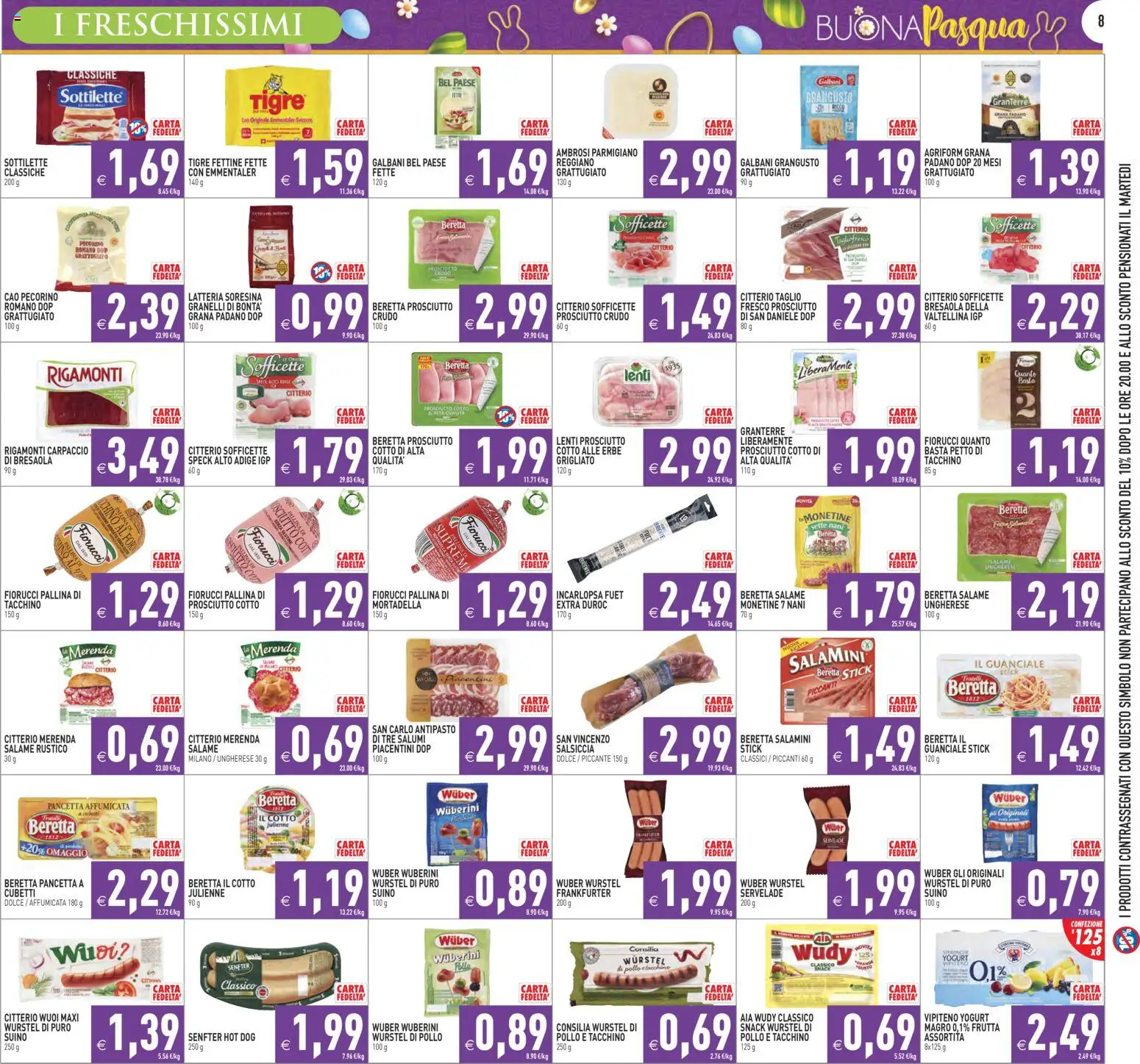 Volantino PIM Supermercati del 27.03.2026 | Pagina: 8 | Prodotti: Bresaola, Pancetta, Prosciutto, Wurstel