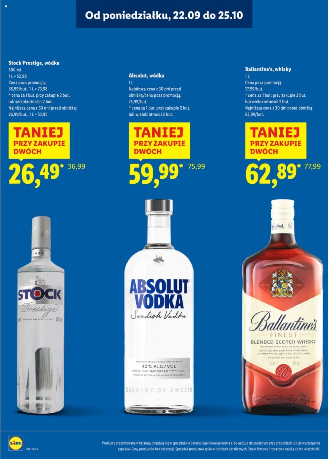 Lidl Katalog alkoholi mocnych od 22.09.2025 | Strona: 2 | Produkty: Wódka Absolut, Vodka, Wódka, Whisky