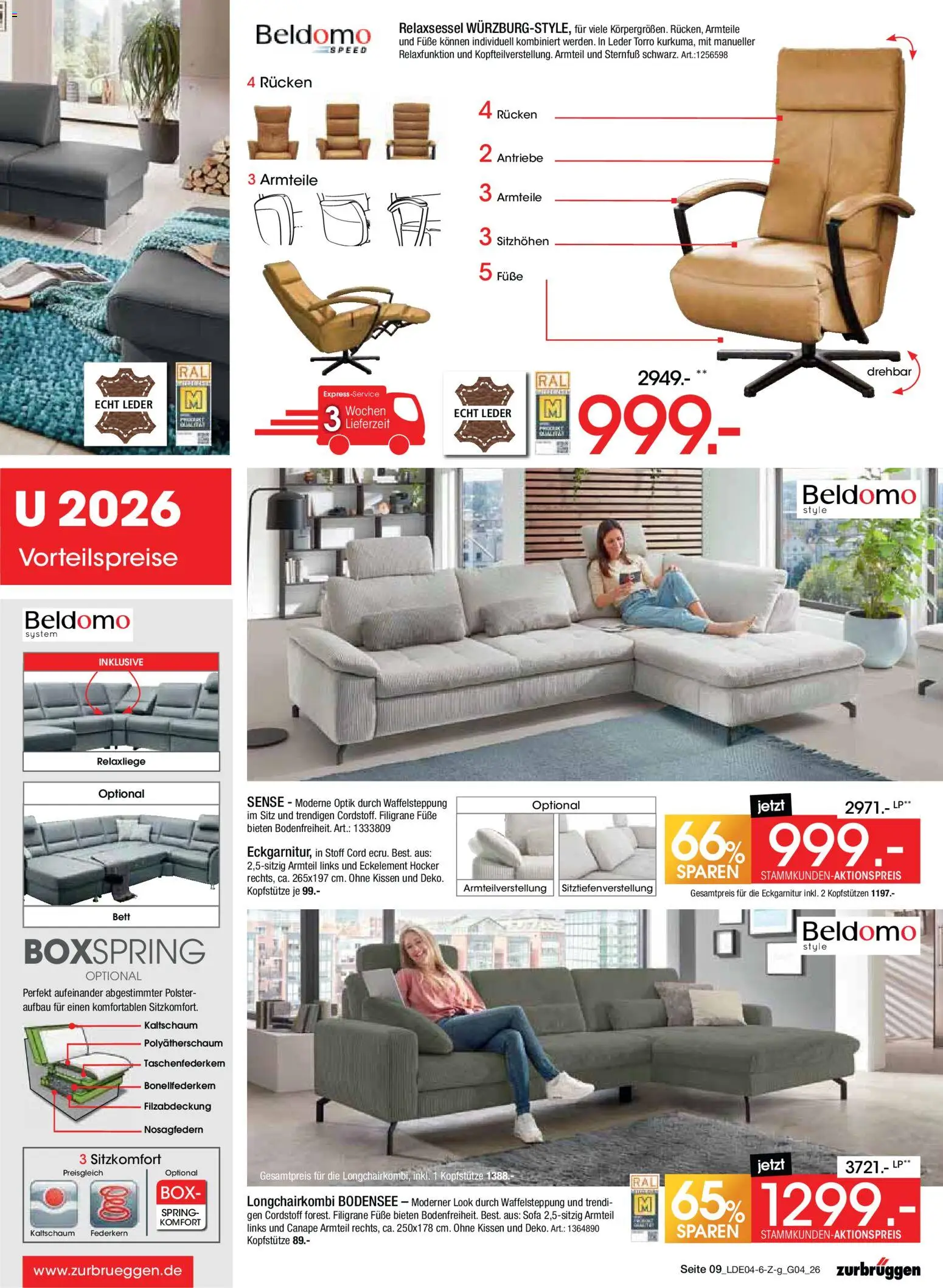 Zurbrüggen Italienische Wochen – gültig ab 11.04.2026 | Seite: 9 | Produkte: Relaxliege, Hocker, Relaxsessel, Sofa