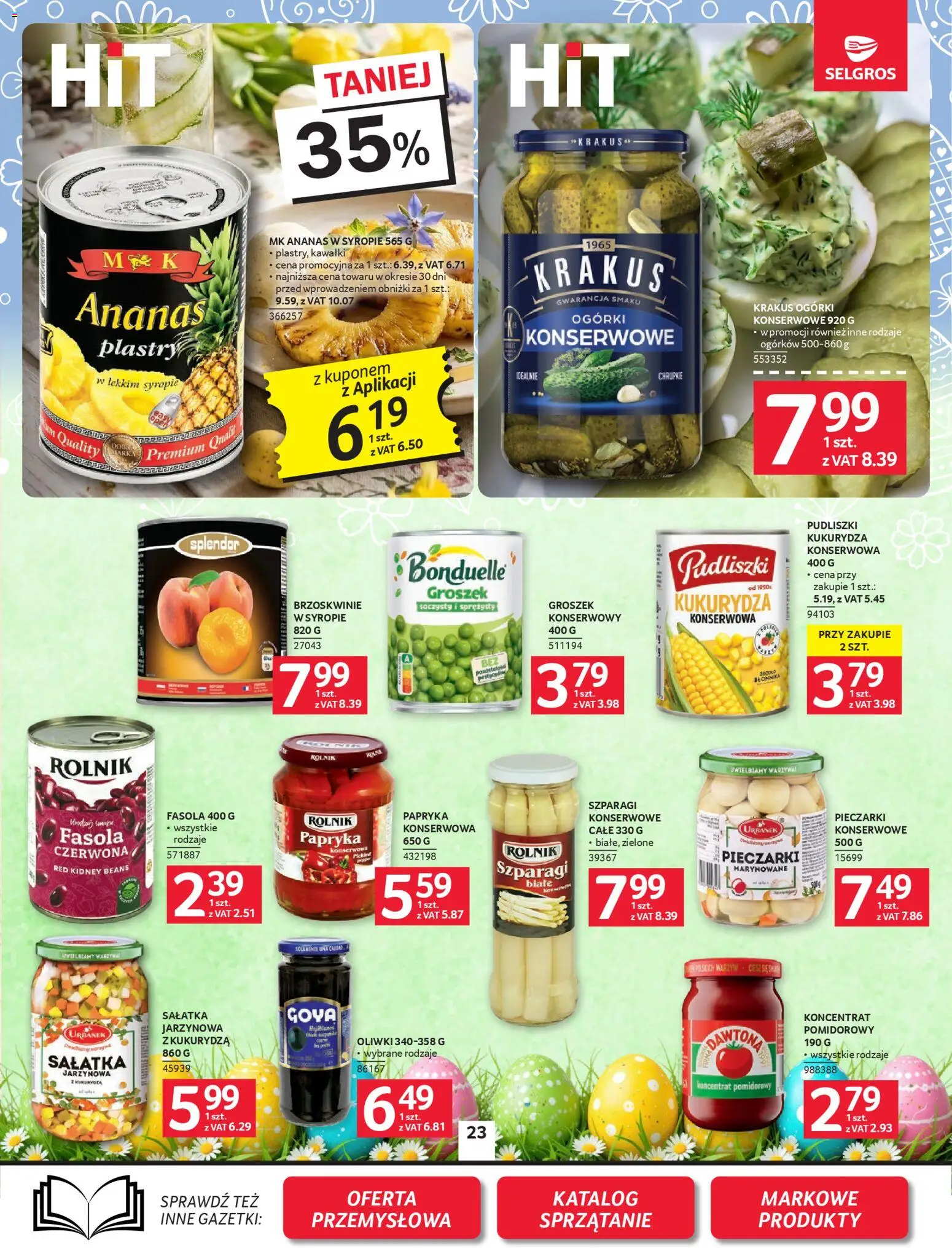 Selgros cash&carry gazetka od 26.03.2026 | Strona: 23 | Produkty: Groszek, Pieczarki, Papryka konserwowa, Brzoskwinie