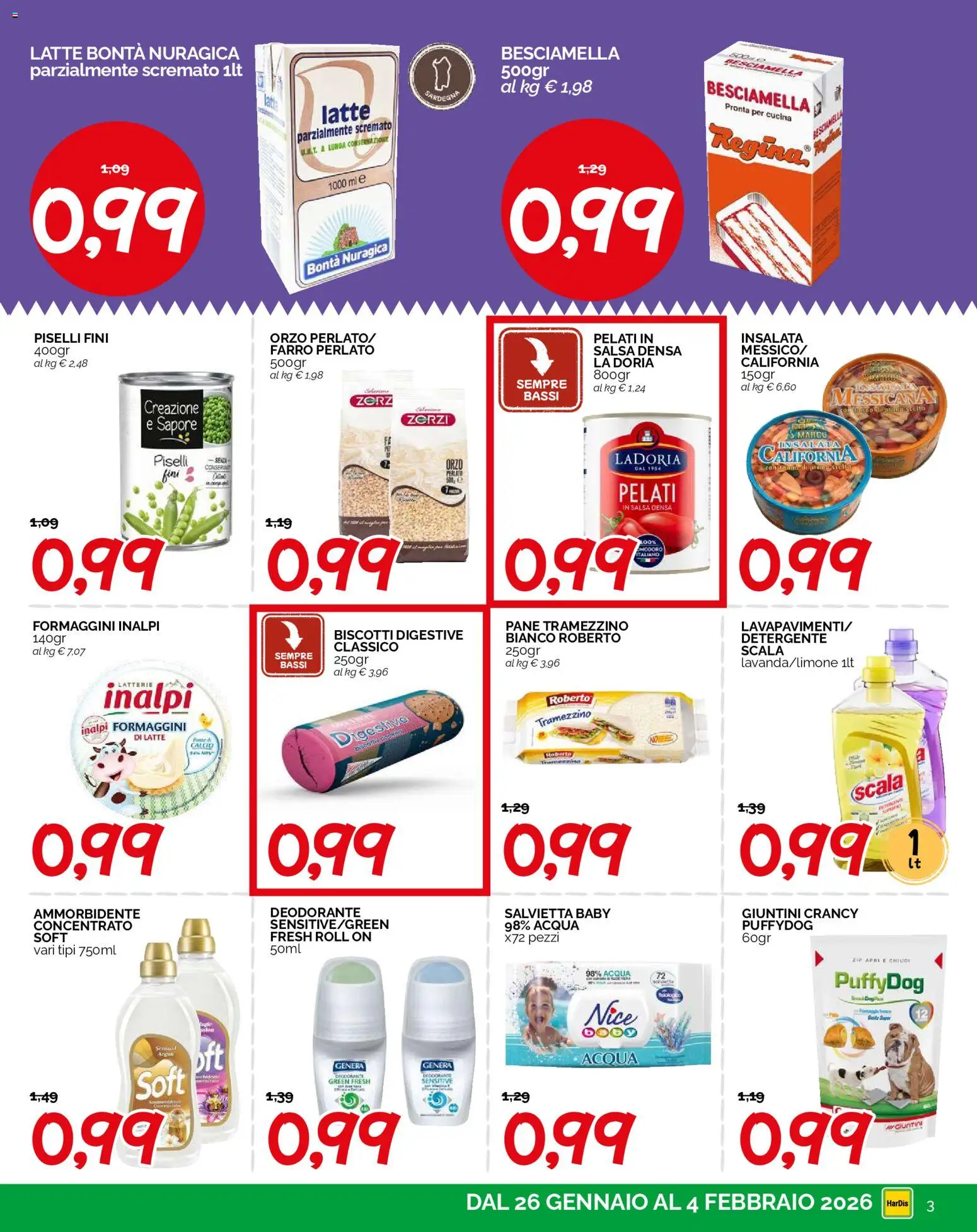 Volantino HarDis del 26.01.2026 | Pagina: 3 | Prodotti: Detergente, Insalata, Acqua, Tramezzino