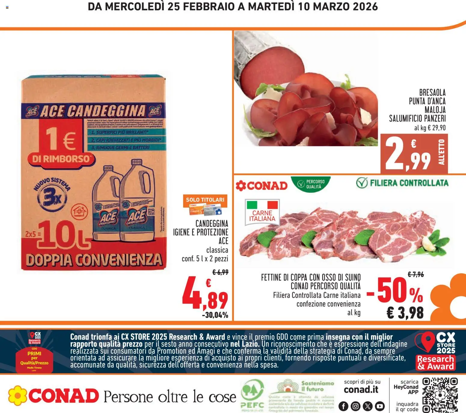 Volantino Conad del 25.02.2026 | Pagina: 28 | Prodotti: Bresaola, Candeggina, Suino