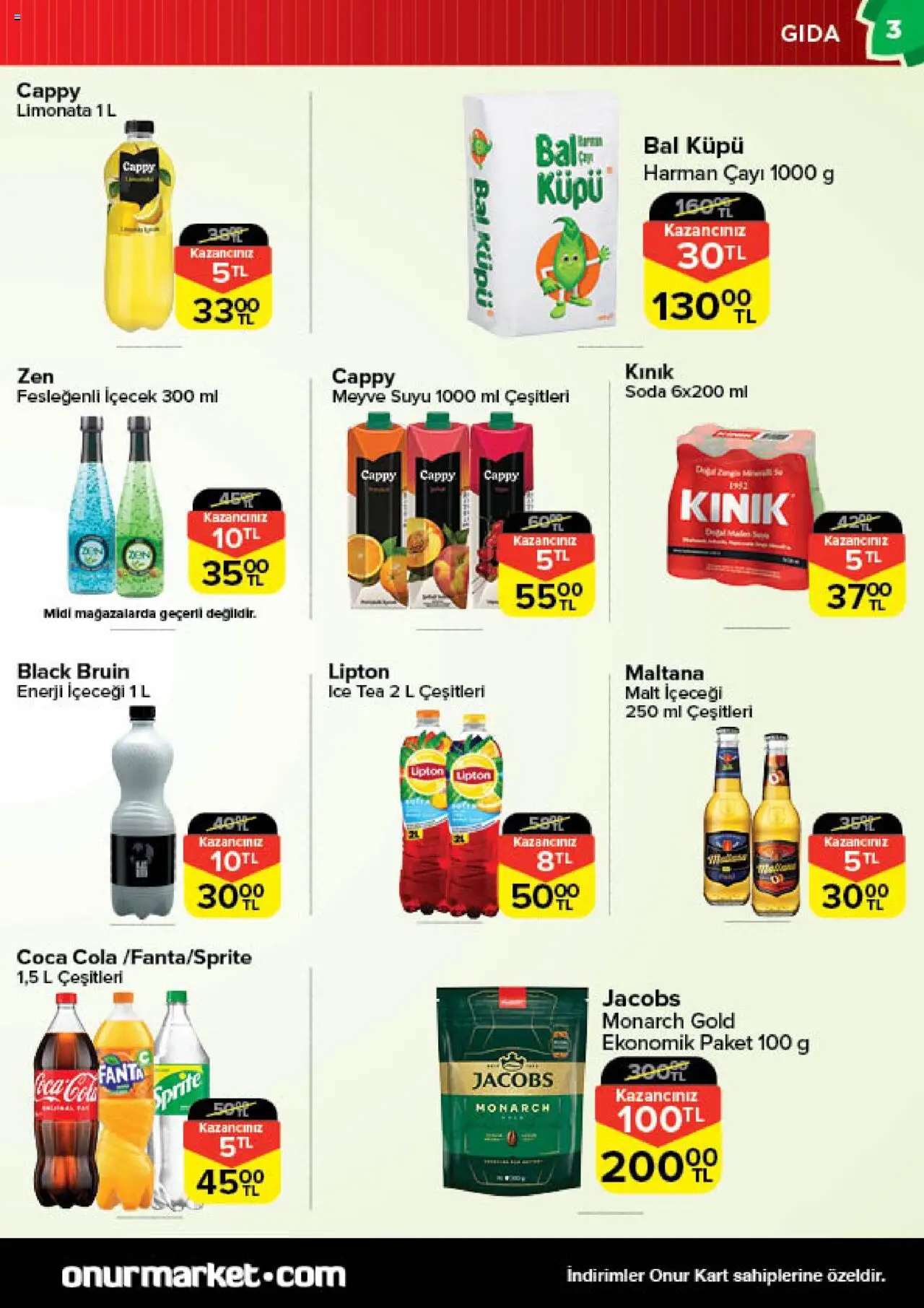 Onur Market Katalog - 05.08.2025 tarihinden itibaren geçerlidir | Sayfa: 3 | Ürünler: Meyve suyu, Meyve, Enerji içeceği, Sprite