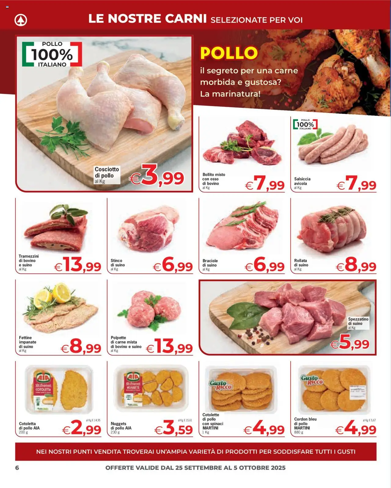 Volantino Eurospar del 25.09.2025 | Pagina: 6 | Prodotti: Nuggets, Suino, Salsiccia, Spinaci