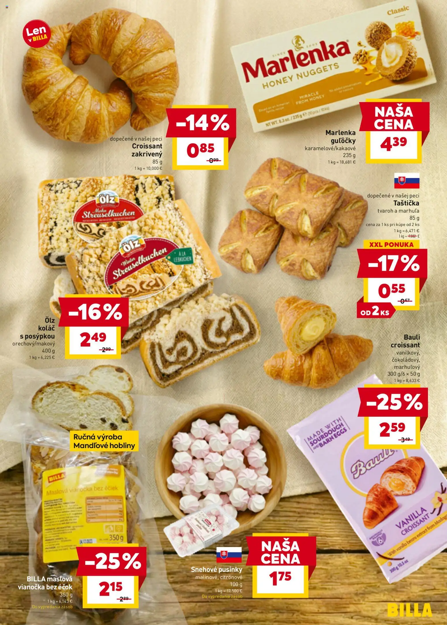 Nové Billa akcie – leták je platný od 25.03.2026 | Strana: 9 | Produkty: Croissant, Vianočka, Koláč, Marlenka