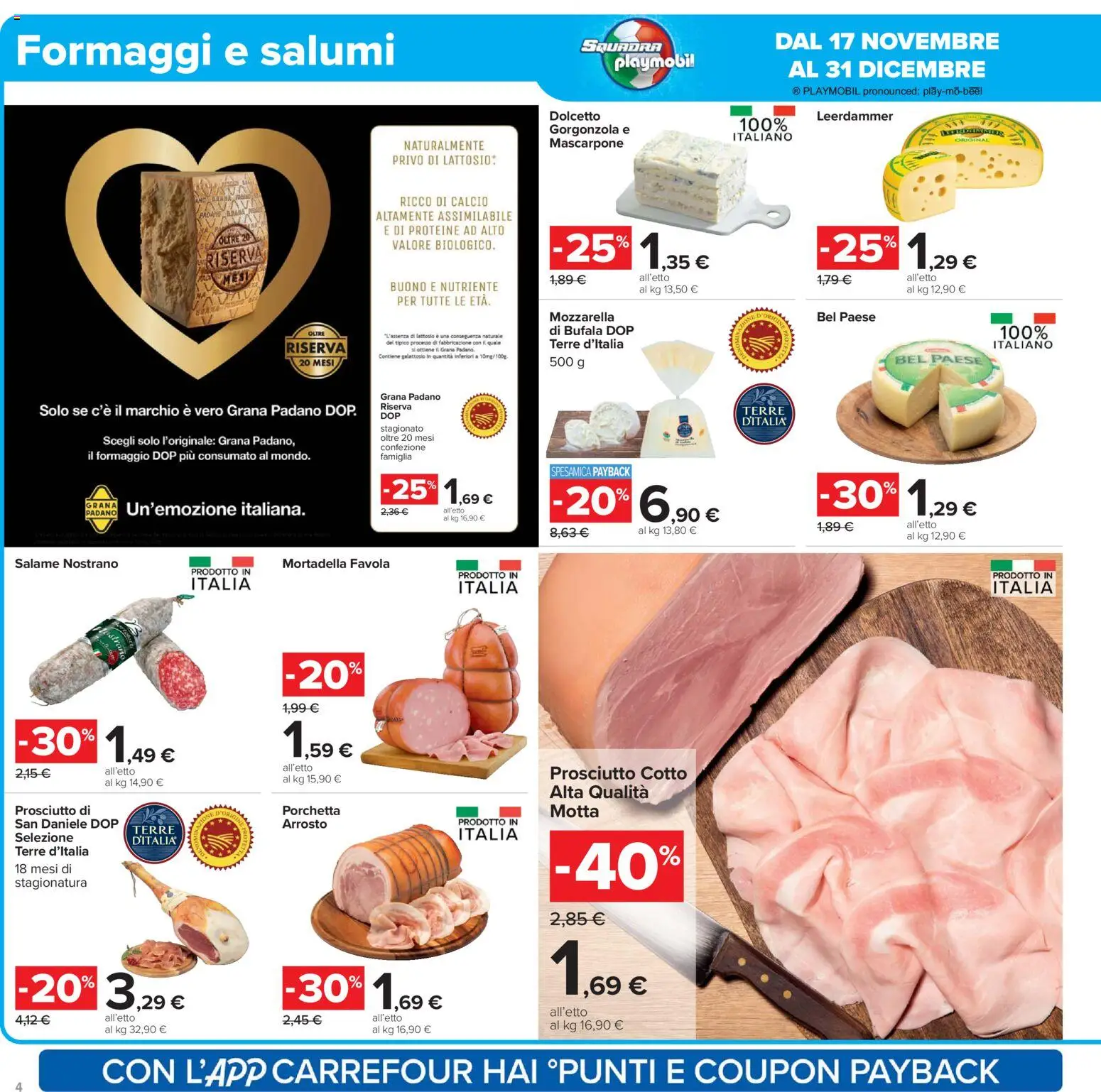 Volantino Carrefour del 02.12.2025 | Pagina: 4 | Prodotti: Arrosto, Salame, Grana Padano, Gorgonzola