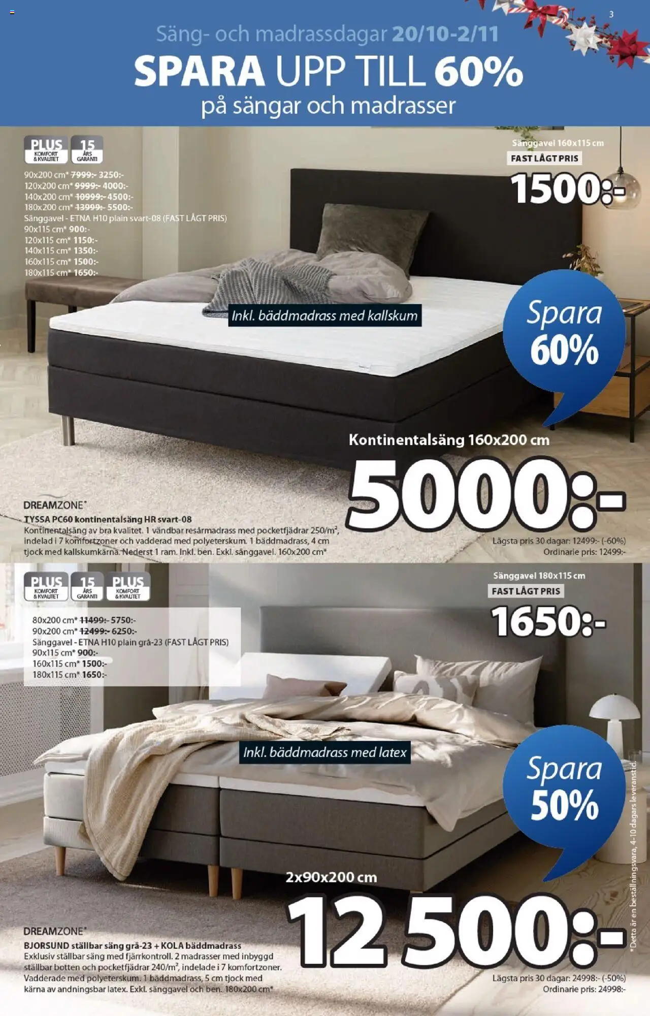JYSK reklamblad aktuell från 20.10.2025 | Sida: 3 | Produkter: Bäddmadrass, Resårmadrass, Sänggavel, Säng