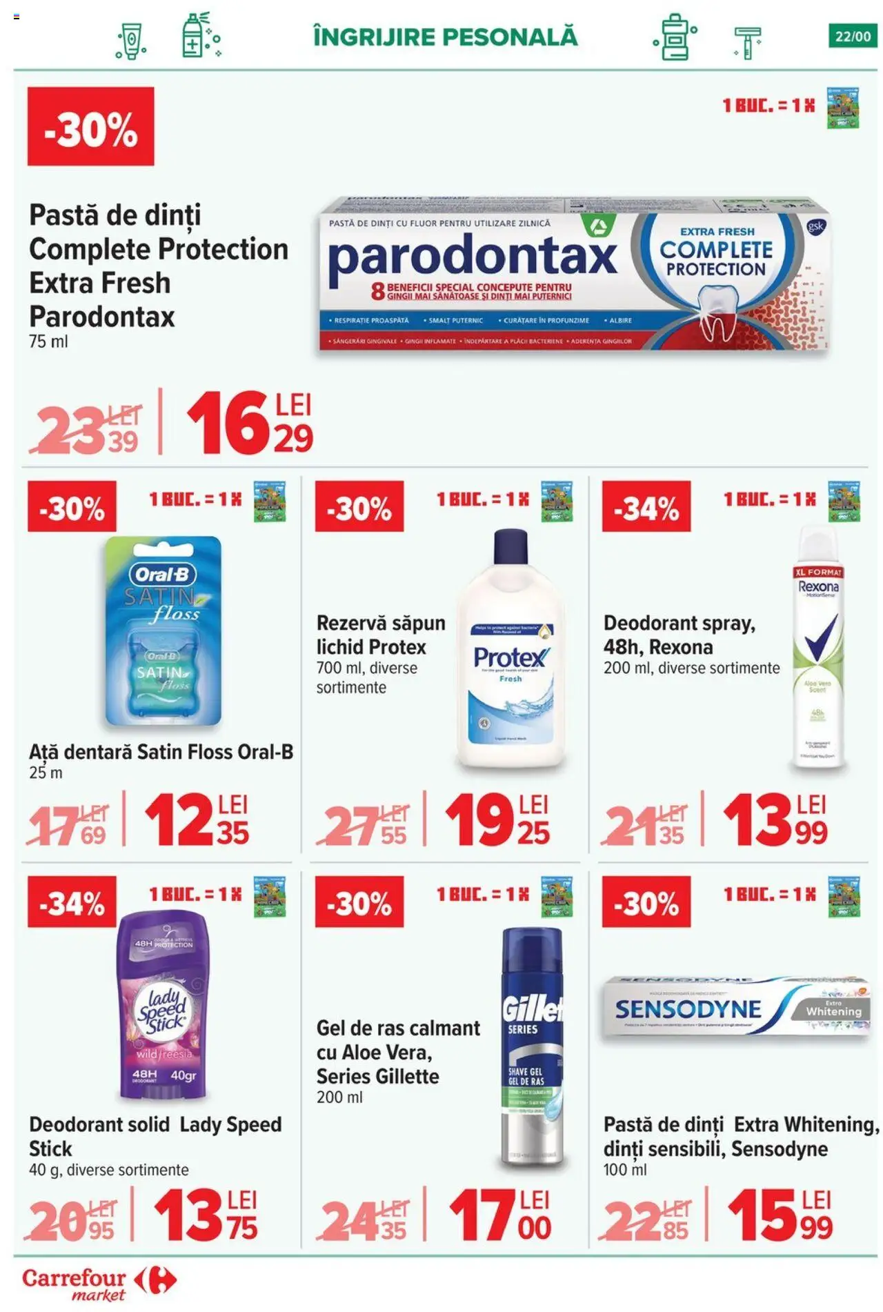 Noul catalog Carrefour – valabil de la 17.09.2025 | Pagină: 22 | Produse: Gel de ras, Aloe vera, Deodorant, Rezervă săpun