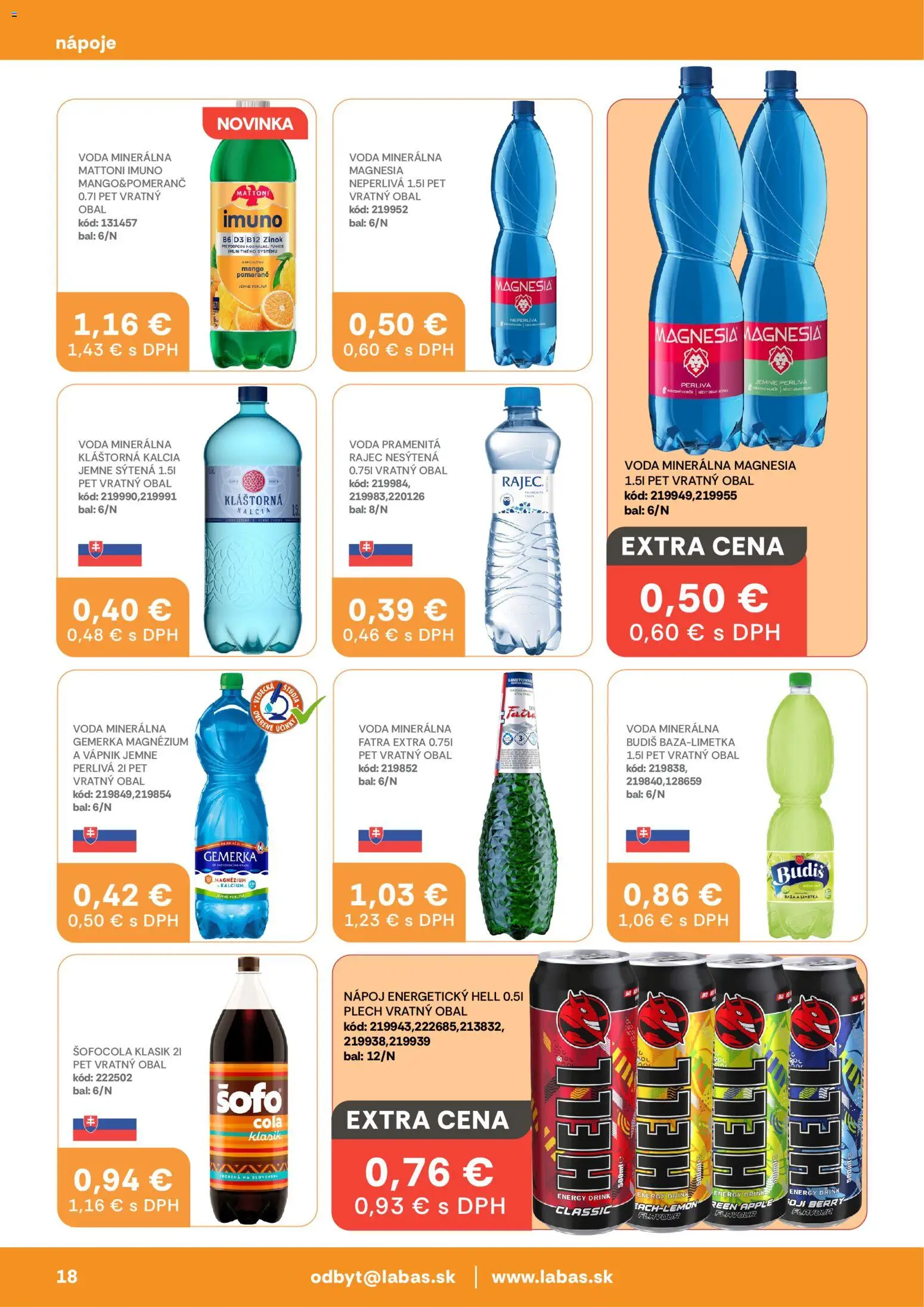 Nové Labaš akcie – leták je platný od 16.01.2026 | Strana: 18 | Produkty: Voda, Fatra, Cola, Gemerka