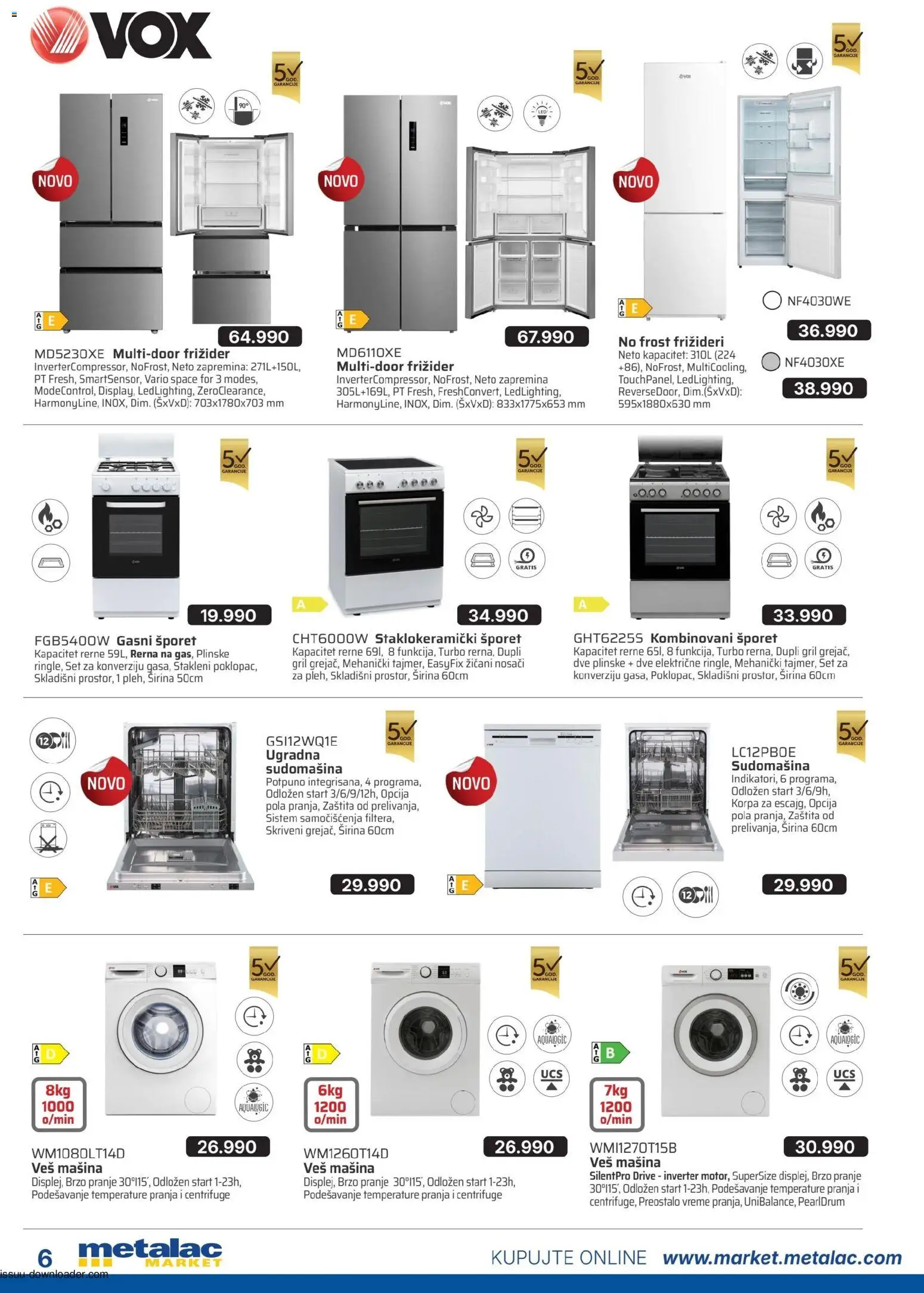 Metalac Market katalog - važi od 01.02.2026 | Strana: 6 | Proizvode: Korpa, Frižider, Veš mašina, Rerna