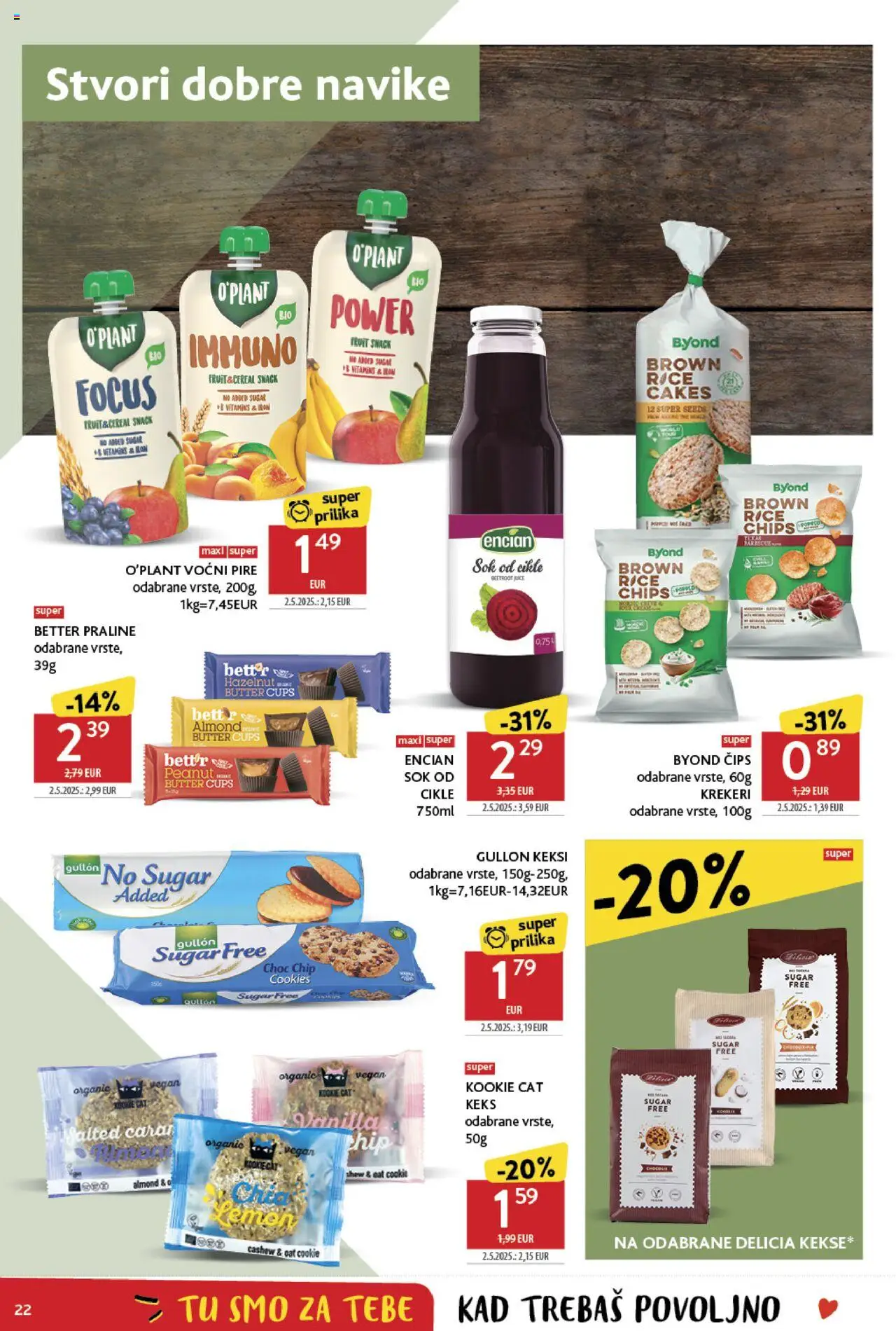 Konzum katalog | vrijedi od 25.06.2025 | Stranica: 22 | Proizvodi: Praline, Sok, Čips, Krekeri