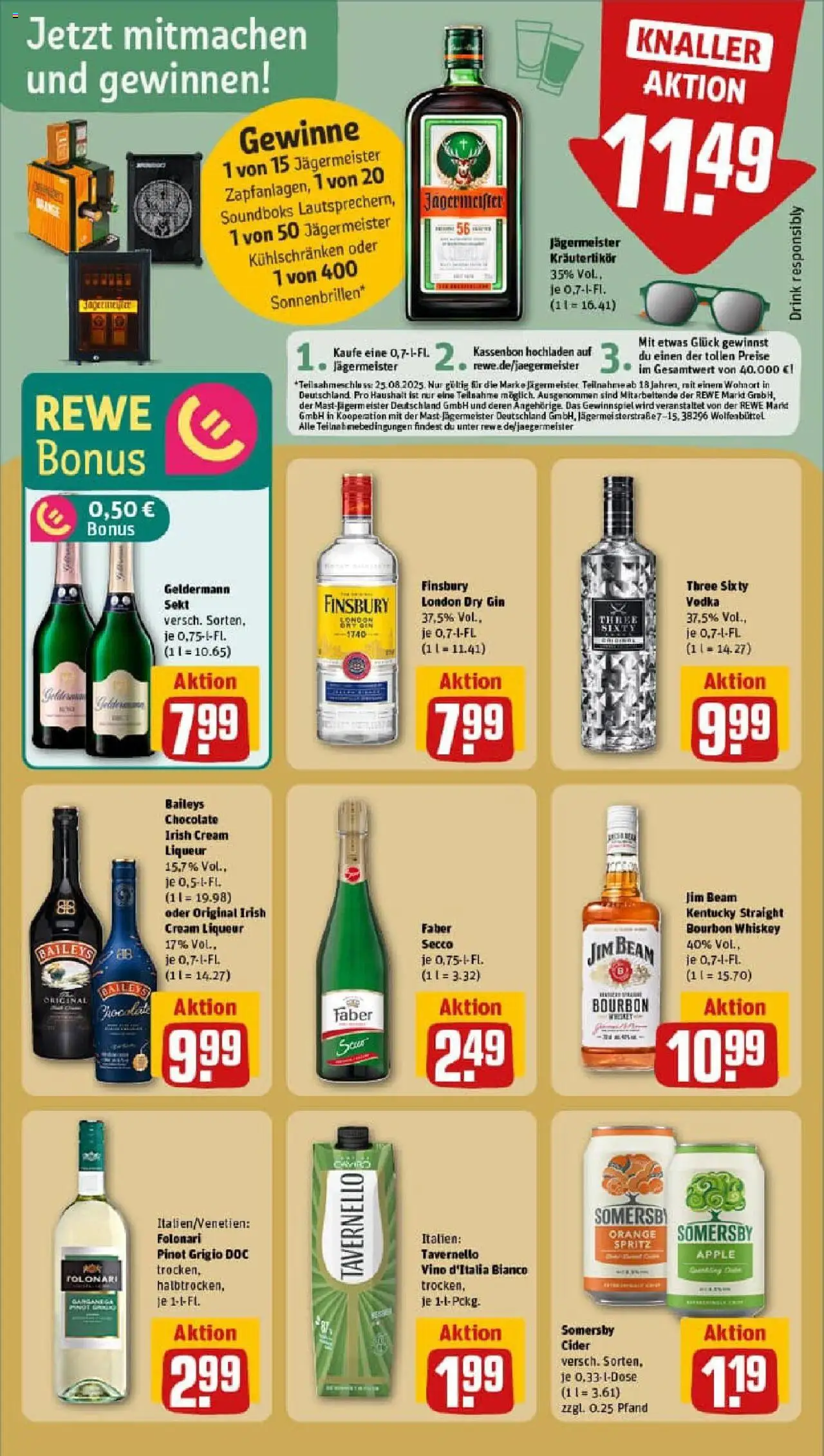 Rewe prospekt Leinefelde-Worbis	 - gültig ab dem 11.08.2025 | Seite: 19 | Produkte: Jim beam, Jägermeister, Baileys, Bourbon