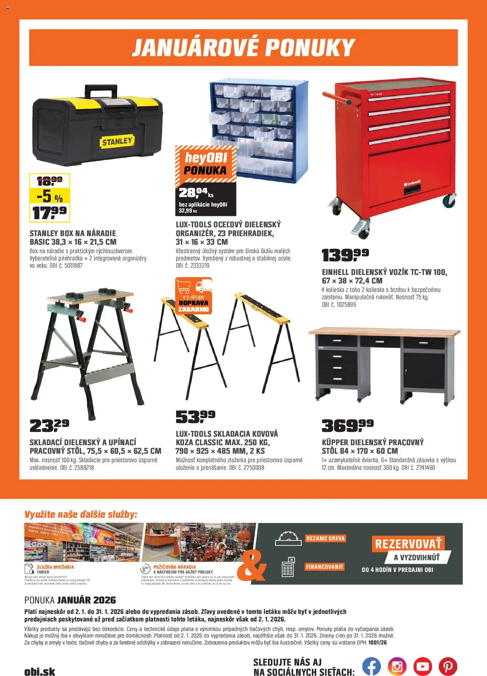 Nové OBI akcie – leták je platný od 02.01.2026 | Strana: 18 | Produkty: Stôl, Náradie