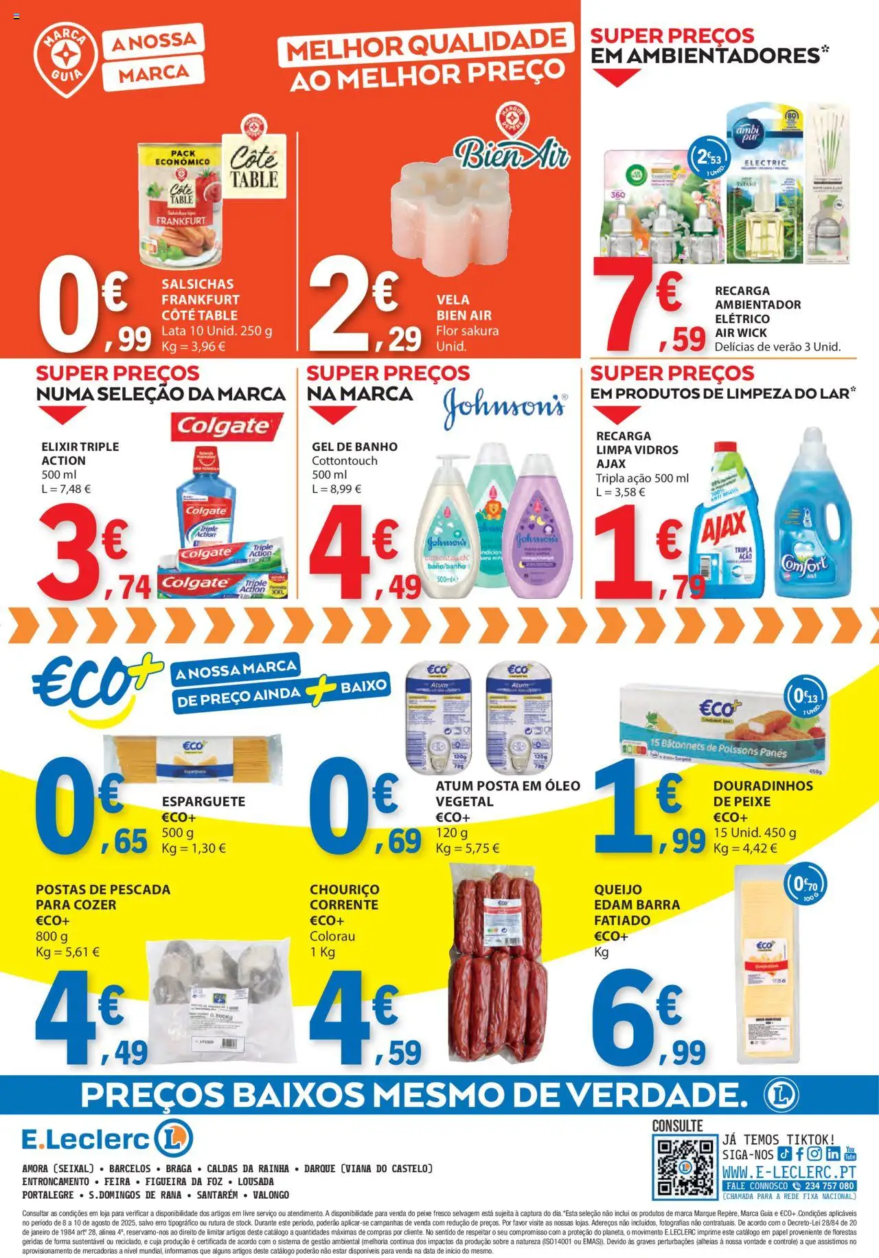 E.Leclerc Catálogo Fim de Semana │ válido de 08.08.2025 | Página: 4 | Produtos: Atum, Limpa vidros, Queijo, Banho