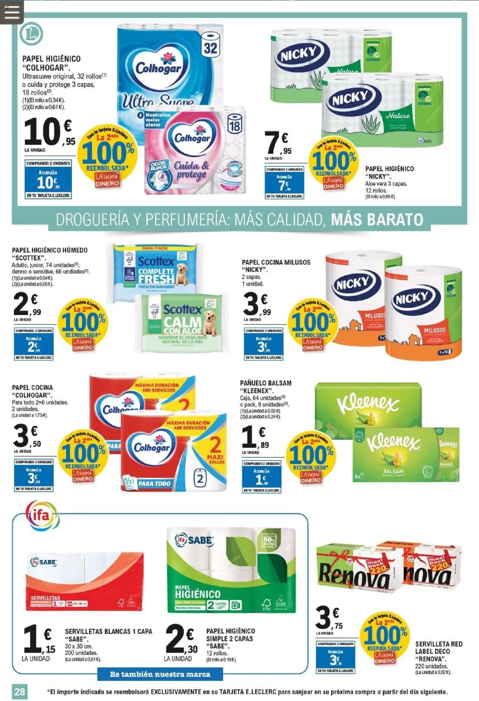 E.Leclerc folleto │ válido desde el 25.02.2026 | Página: 28 | Productos: Pañuelo, Papel higienico, Cocina