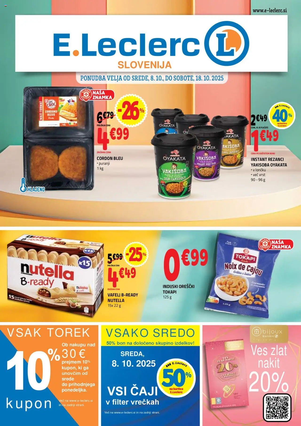 Novi E.leclerc katalog ponudbe – veljaven od 08.10.2025 | Stran: 1 | Izdelki: Rezanci, Indijski oreščki, Orescki