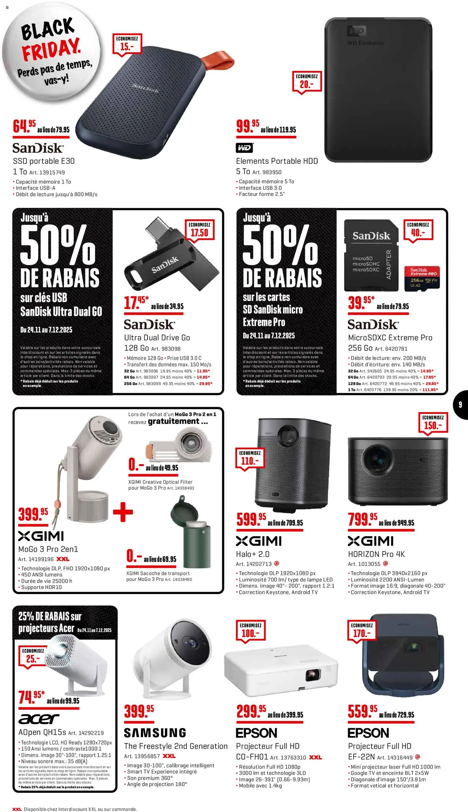 Interdiscount Black Friday FR – gültig ab 24.11.2025 | Seite: 9 | Produkte: Lampe, Samsung, Adapter, Epson