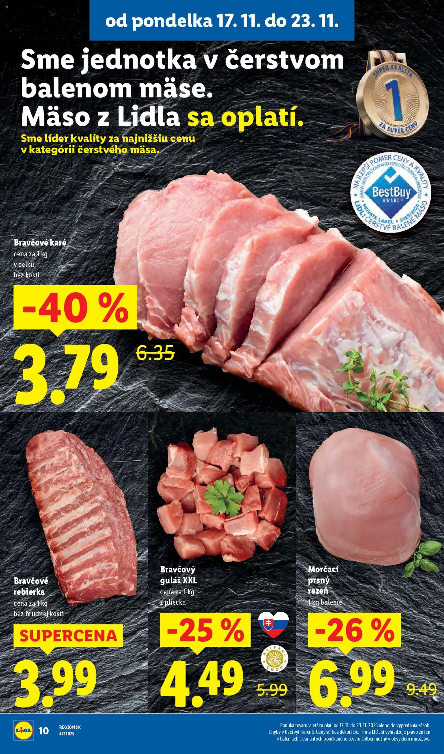 Nové Lidl akcie – leták je platný od 17.11.2025 | Strana: 10 | Produkty: Bravčové karé