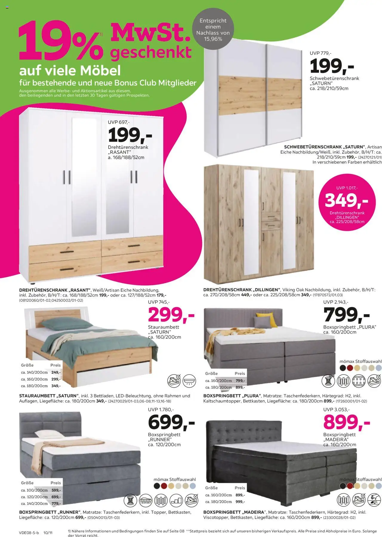 Mömax Prospekt 	 - gültig ab dem 11.08.2025 | Seite: 10 | Produkte: Matratze, Schwebetürenschrank, Drehtürenschrank, Boxspringbett