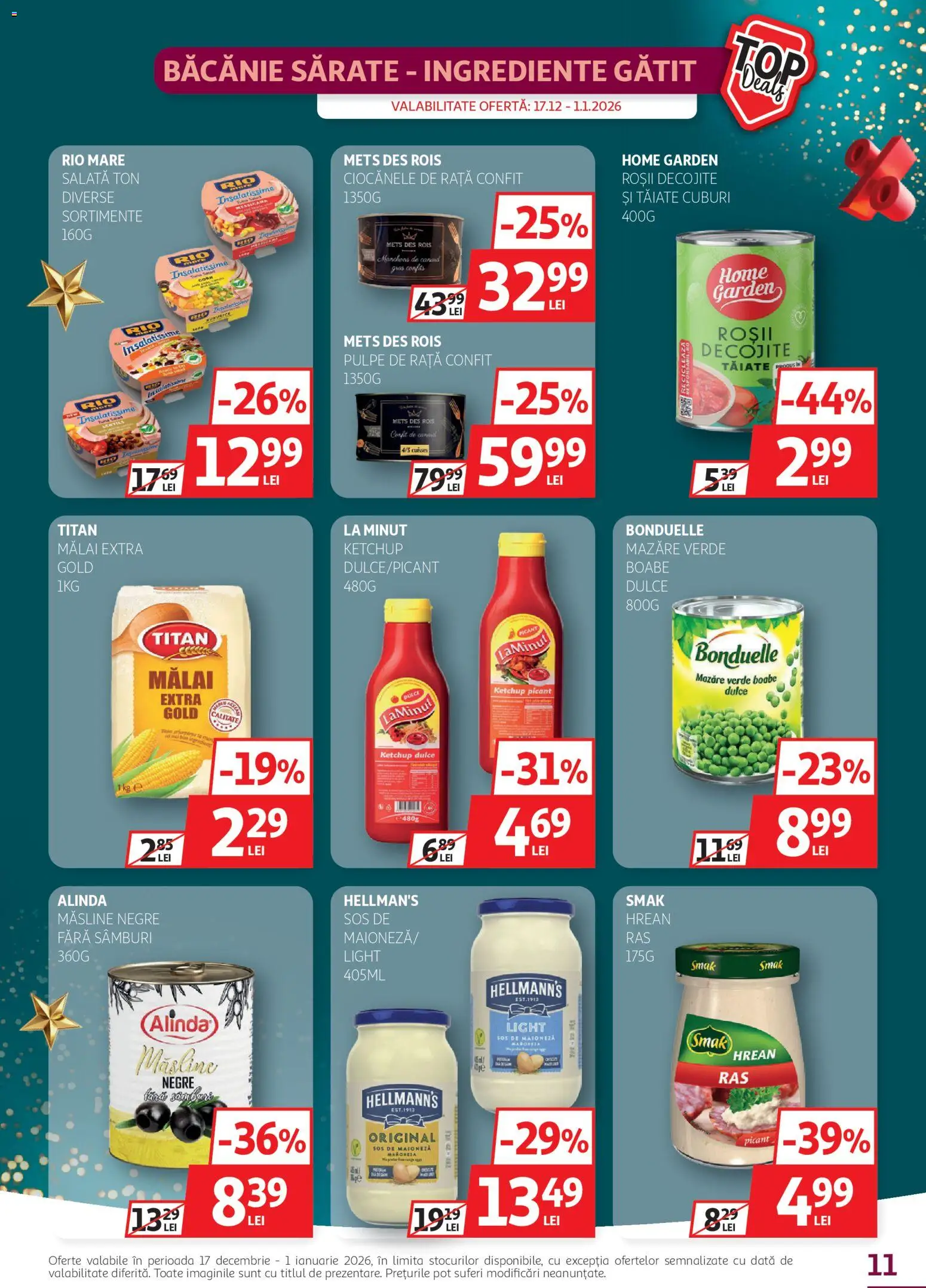 Noul catalog Auchan – valabil de la 17.12.2025 | Pagină: 11 | Produse: Mazăre, Măsline, Rață, Sos